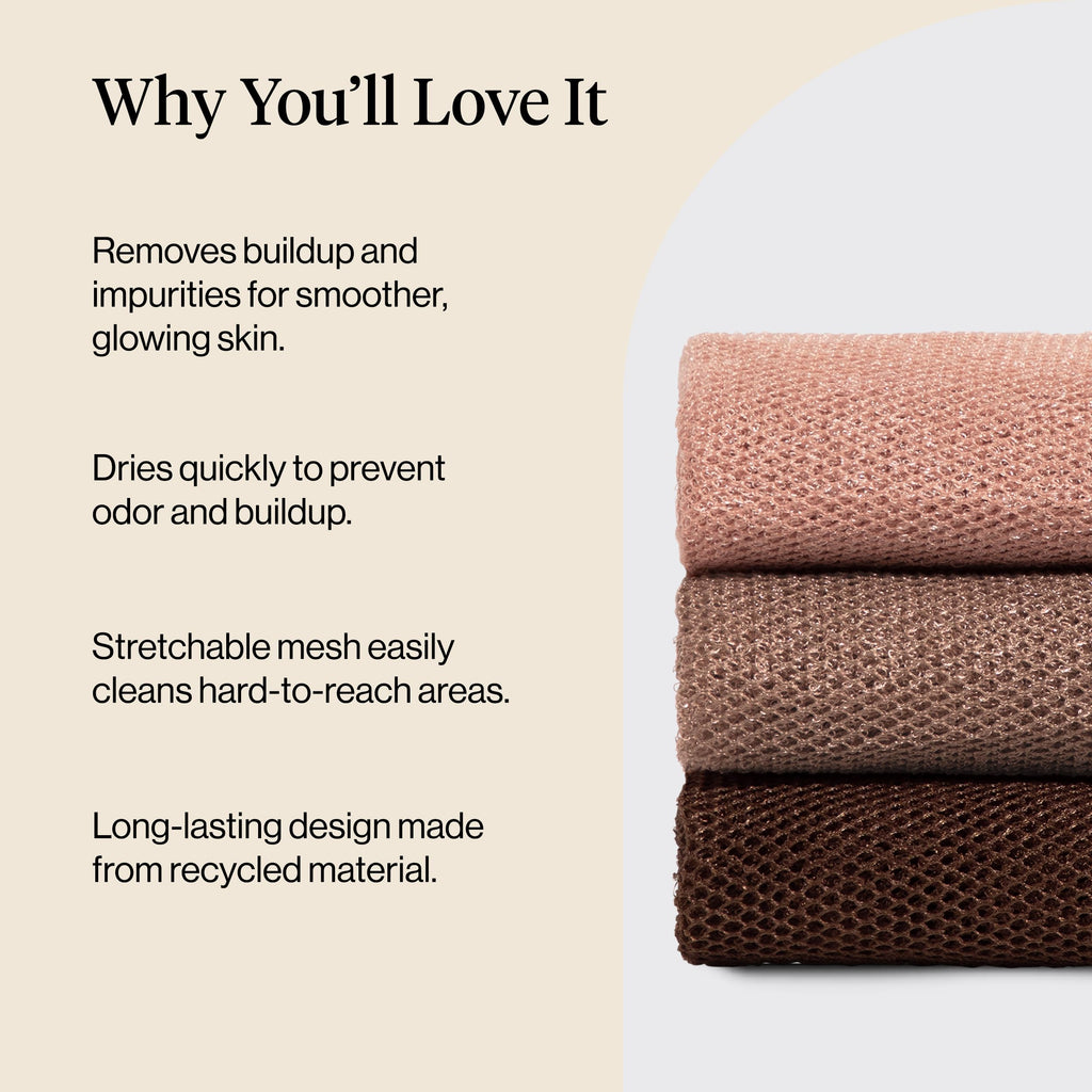 Kitsch African Net Sponge – Exfoliating Body Scrubber – Rosewood, 3 Pcs | for Cleansing & Gentle Daily Exfoliation – Stretchable Bath Sponge for Hard-to-Reach Areas – Long-Lasting Shower Essential