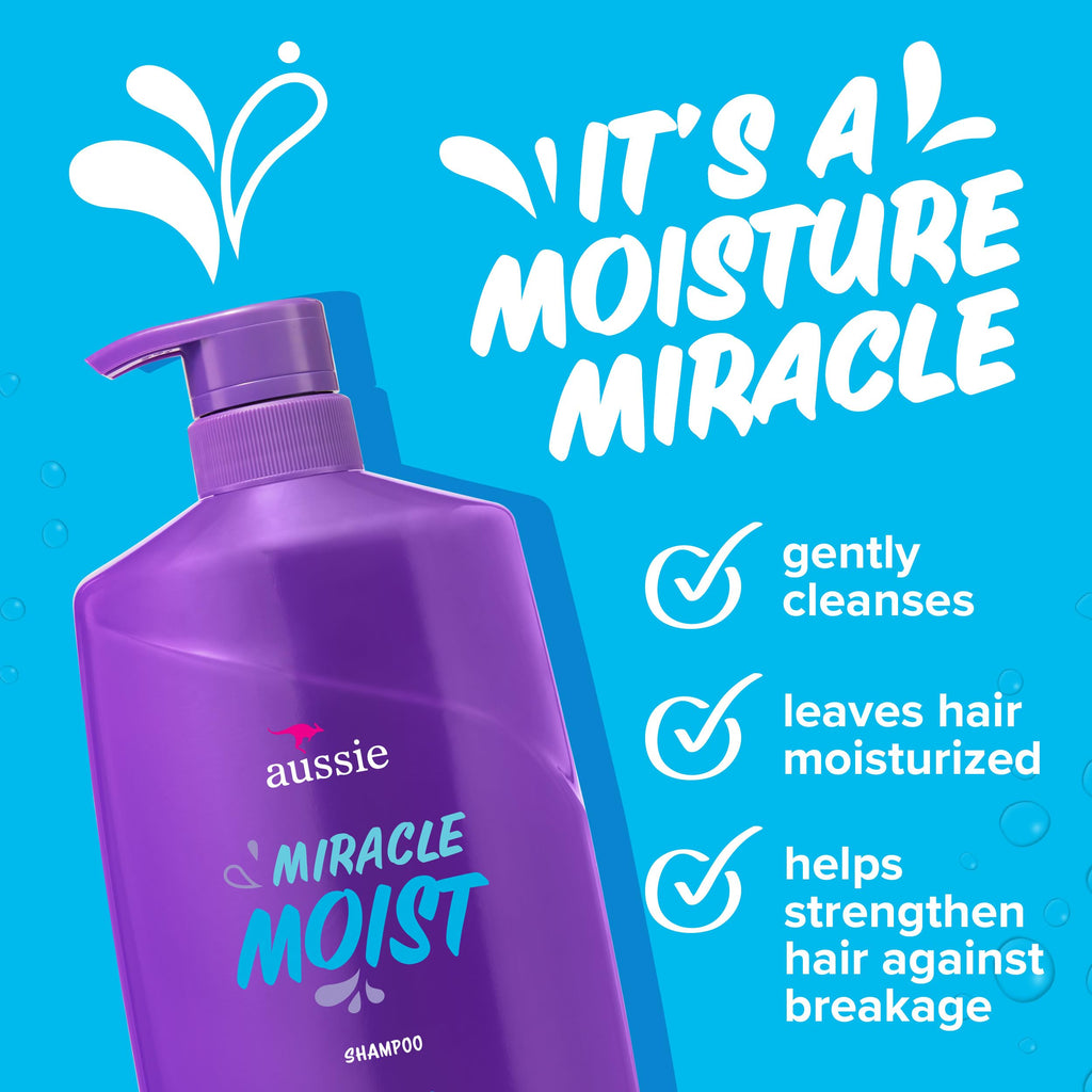 Aussie Miracle Moist Shampoo: Hydrating & Gentle Cleansing Treatment with Avocado & Jojoba Oil, 26.2 Fl Oz