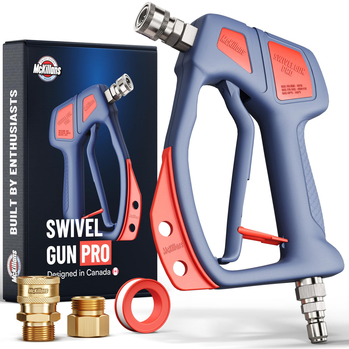 McKillans® Swivel Gun Pro - Swivel High Pressure Water Handle with 3/8" Male Plug and 1/4” Quick Connector Coupler - Power Washer Gun Compatible with Foam Cannon
