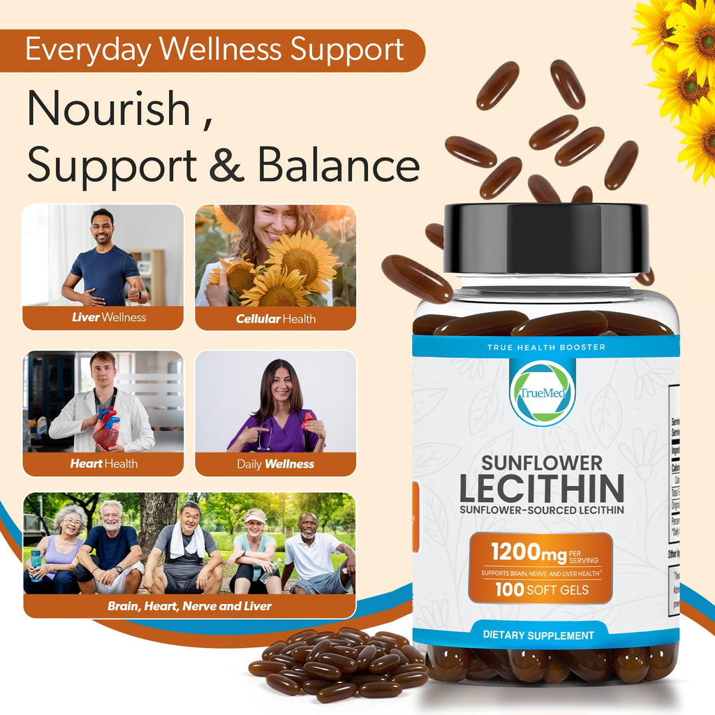 Organic Sunflower Lecithin 1200mg, Brain & Nervous System Support, 100CT