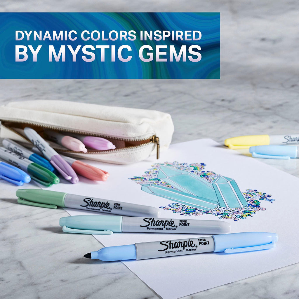 Sharpie Permanent Markers, Mystic Gems Special Edition, Fine Point, Assorted Colors, 12 Count - School, Office, Desk, Teacher Supplies