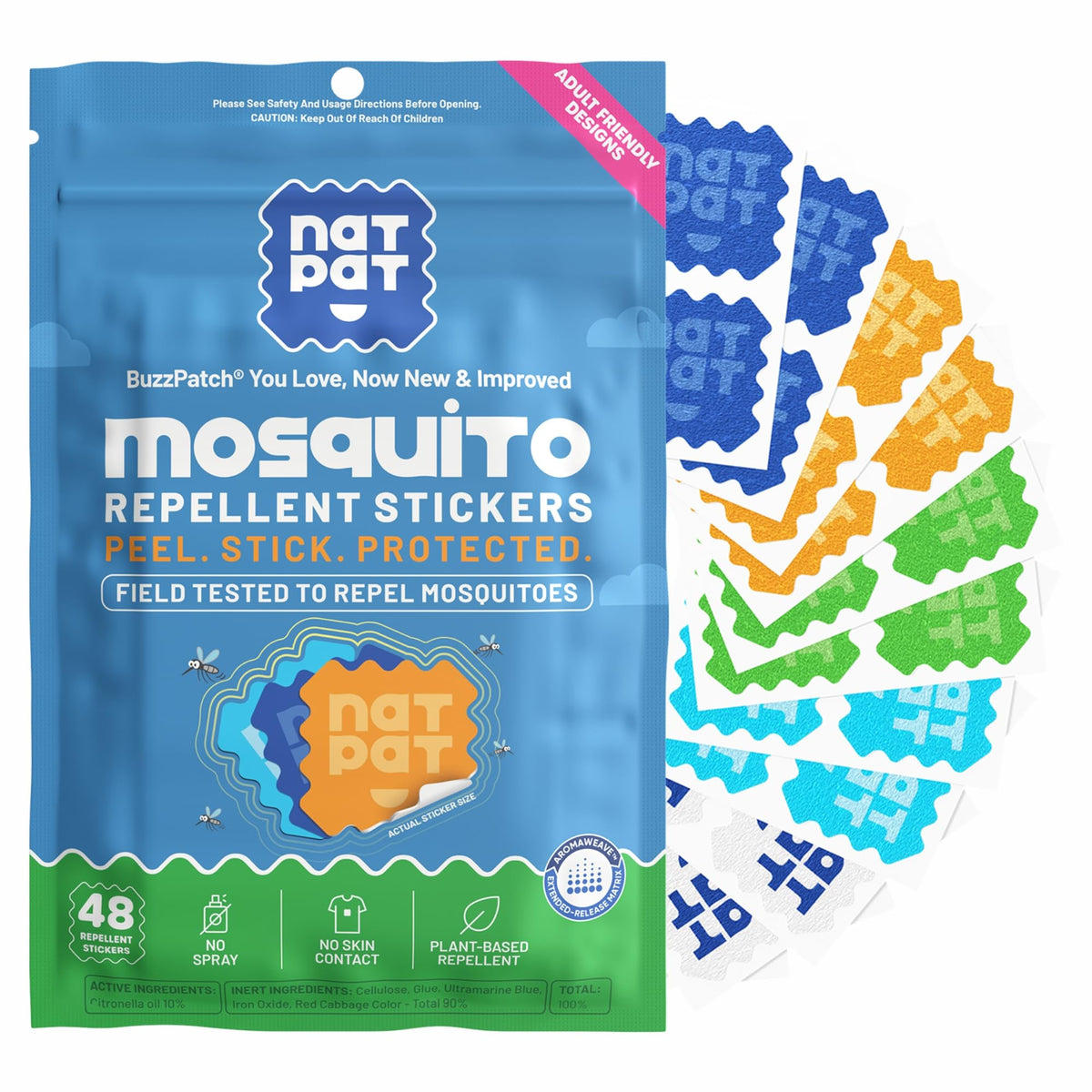 NATPAT BuzzPatch Mosquito Patches for Adults, Plant-Based Mosquito Stickers