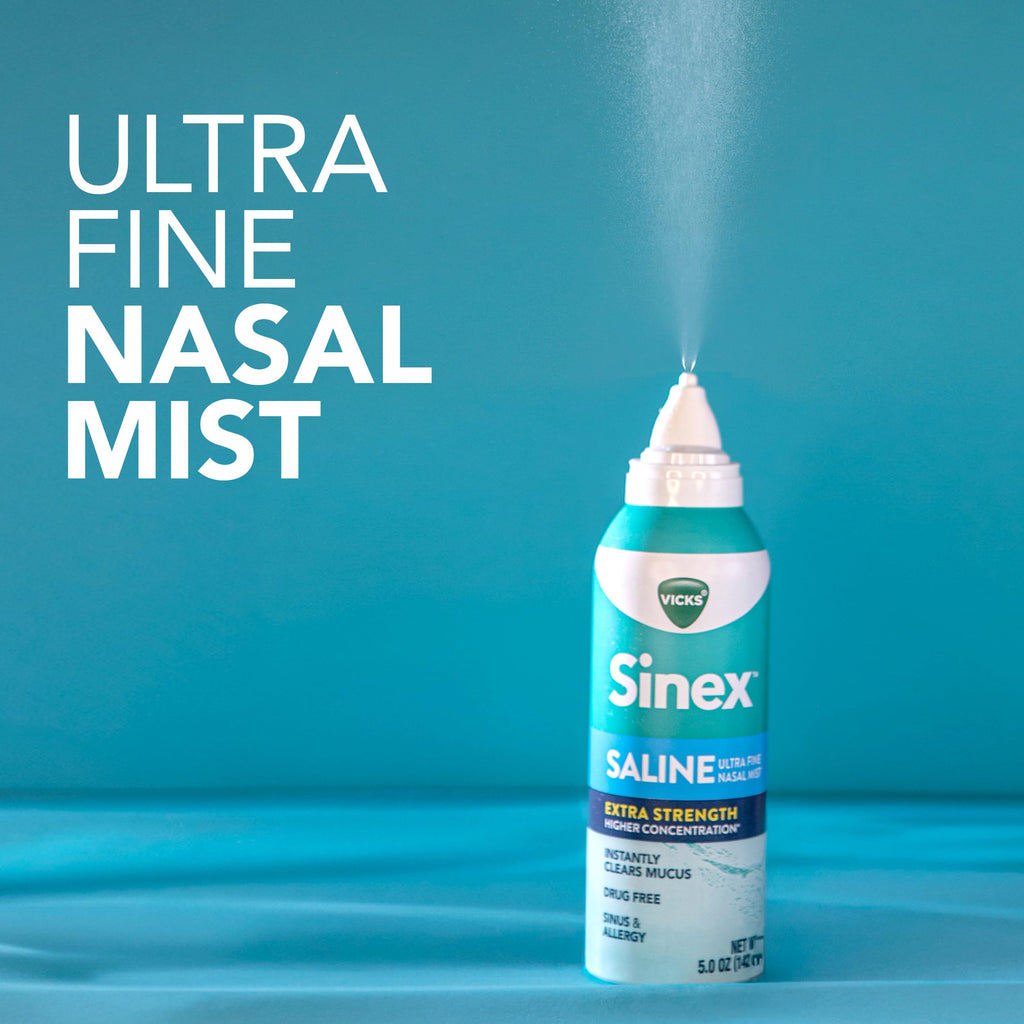 Buy now VICKS Sinex Saline Extra Strength Nasal Spray, 3X Concentrated* Drug Free Ultra Fine Mist, Instantly Clears Mucus, Ultra Concentrated to Clear Congestion Fast, Safe For Daily Use, 5 OZ x 2 at indiglob india
