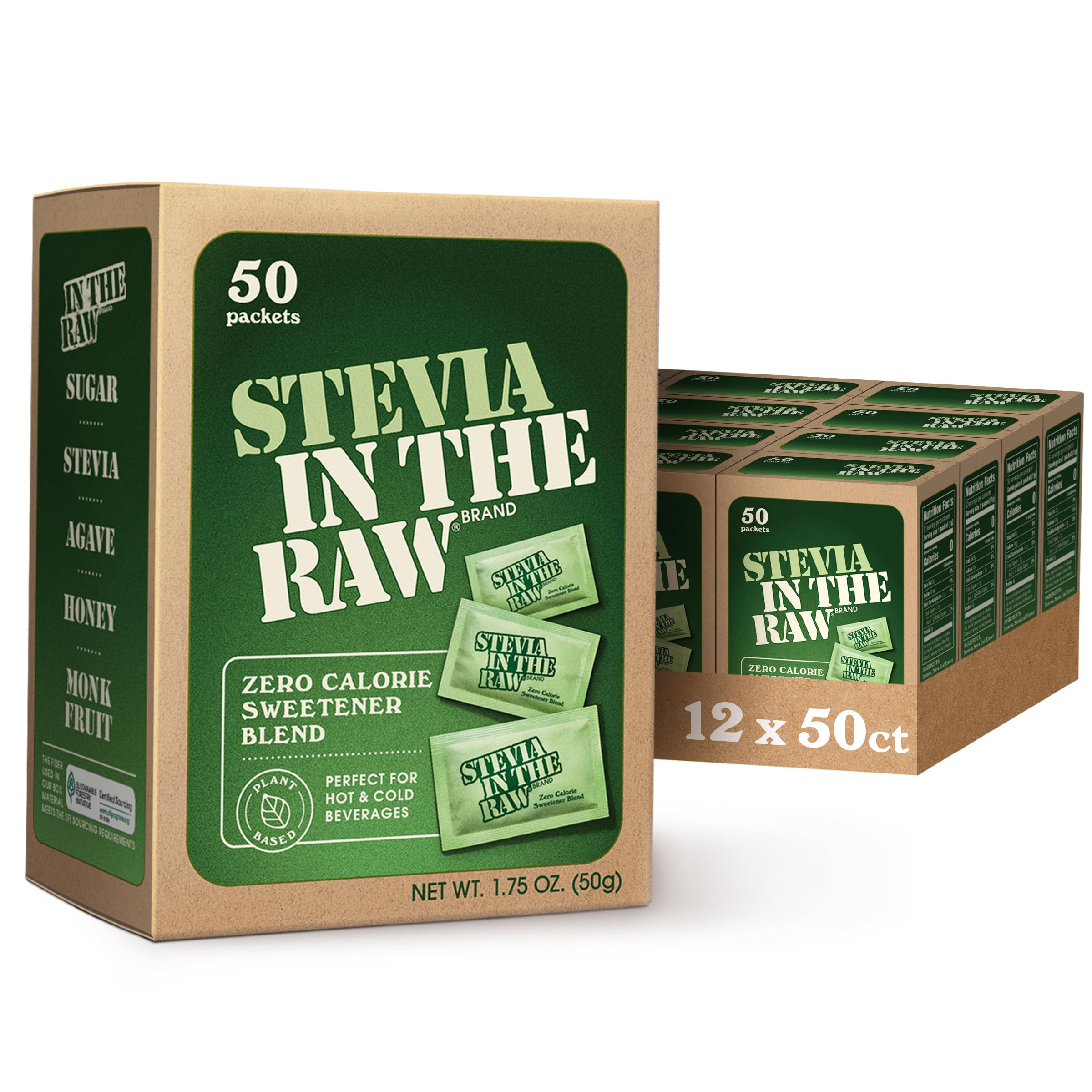 Buy now Stevia In The Raw Stevia Sweetener Packets, 50 Ct, Zero Calorie Stevia Sugar Substitute Packets, No Erythritol or Artificial Flavors, Vegan, Gluten Free, Kosher, Low Glycemic Index 1 Ounce (Pack of 12) at indiglob india