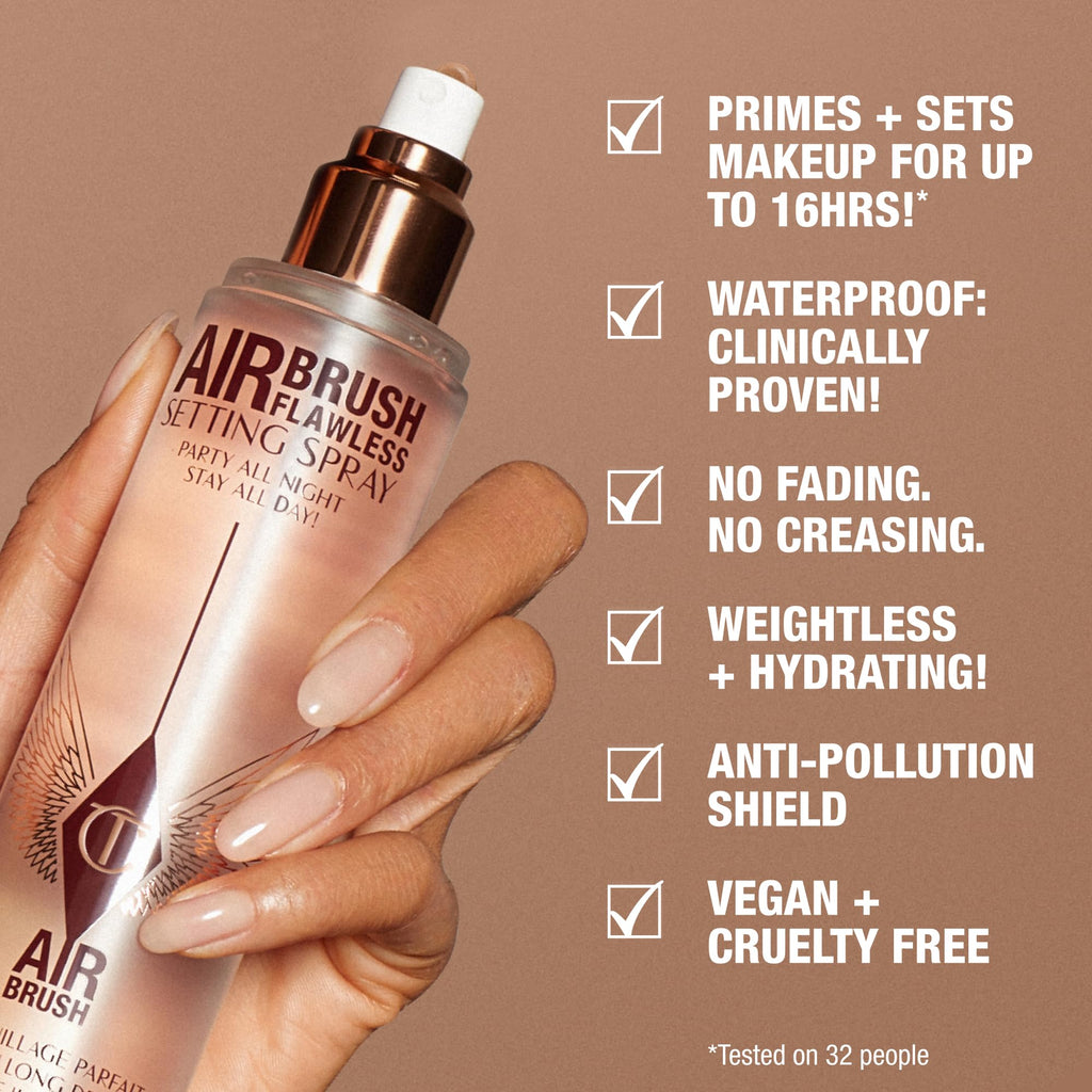 Charlotte Tilbury Airbrush Flawless Setting Spray - Ultra-Fine Hydrating Mist to Prime & Set Makeup Up to 16Hr – Soothes and Blurs Skin, Waterproof, Wedding Makeup