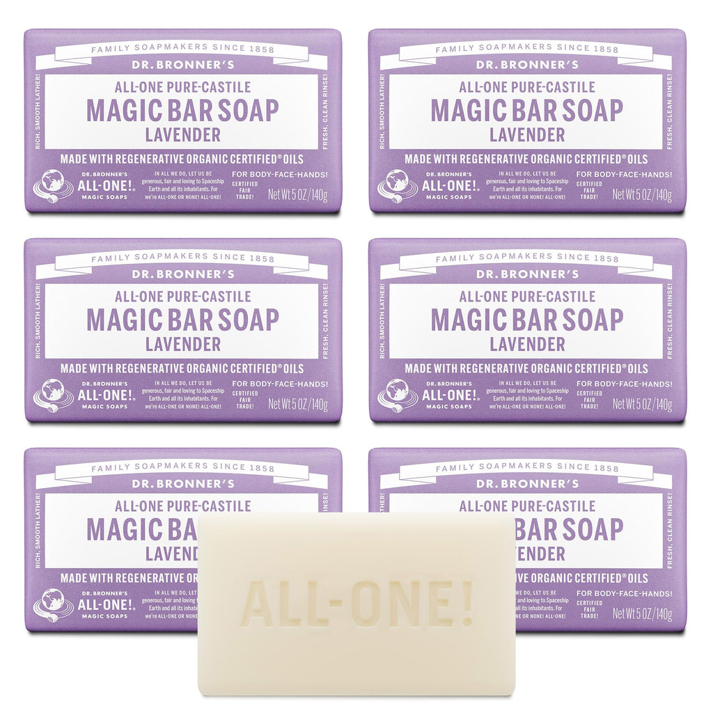 Buy now Dr. Bronner's Pure-Castile Magic Bar Soap - Made with Regenerative Organic Certified Oils - For Face, Body, Hair- Gentle on Sensitive Skin - Vegan Soap Bars for Men & Women - Lavender, 2 Pack, 5oz 5 Ounce (Pack of 6) at indiglob india