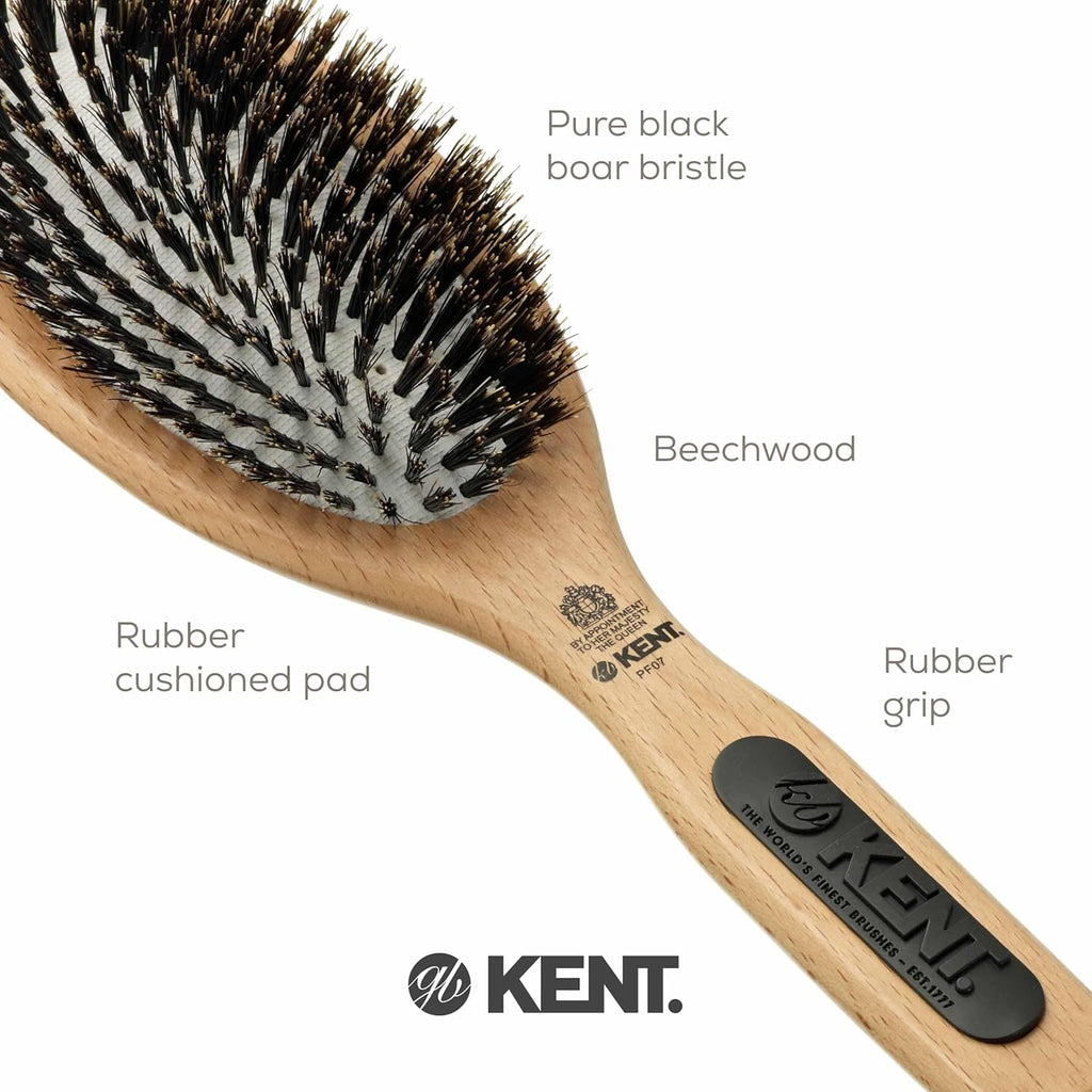 Buy now Kent PF07 Extra-Large 100% Boar Bristle and Non-Scratch Nylon Mix Cushion Brush - Wooden Detangling and Oval Smoothing Paddle Brush for Thin Hair - Made in England at indiglob india
