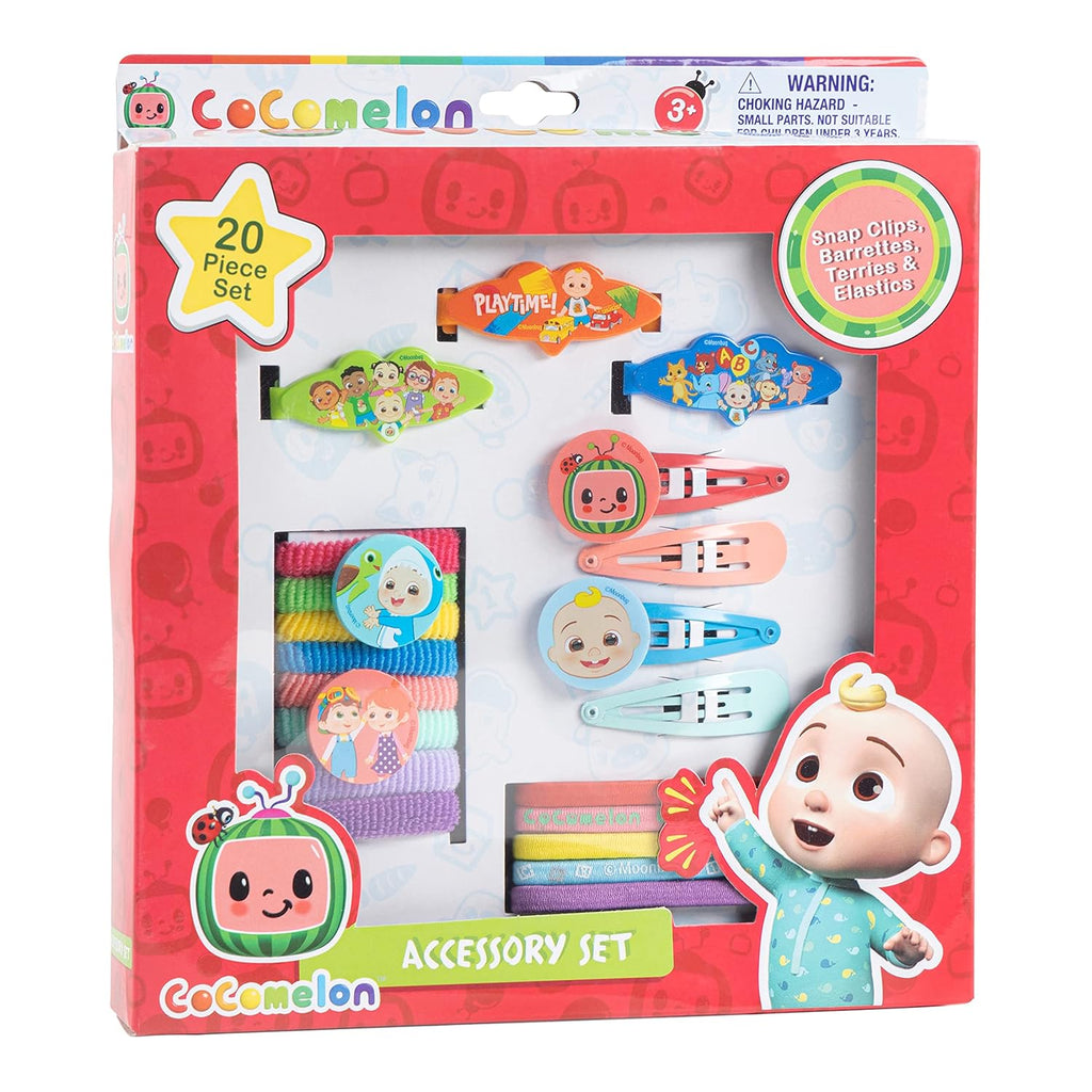 Buy now Luv Her CoComelon Girls 20 Piece Accessory Set with 3 Barrettes, 4 Snap Hair Clips, 5 Elastics and 8 Terry Ponies - Ages 3+ at indiglob india