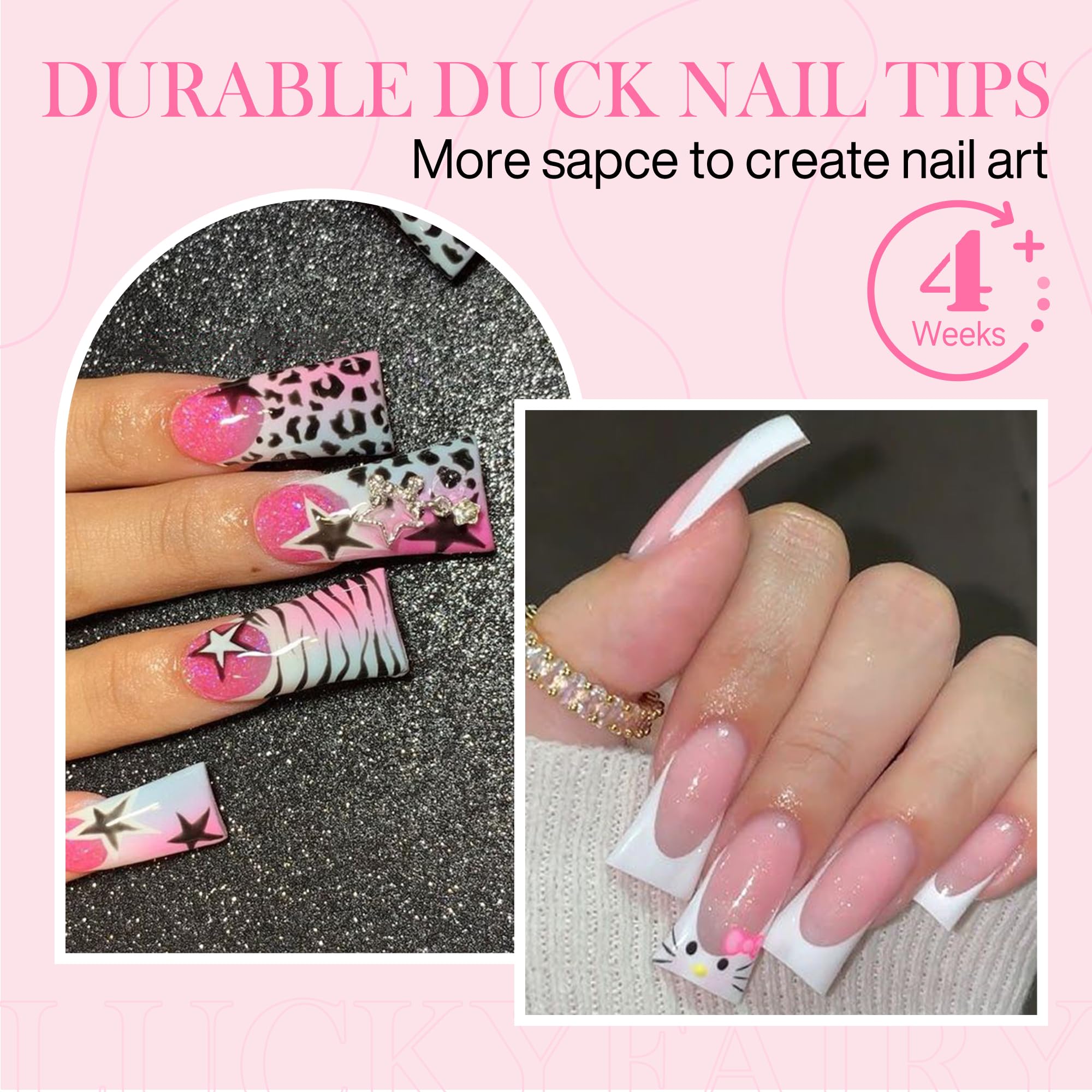 Luckyfairy Half Cover Duck Nail Tips 504 Pcs Duck Press on Nails Clear Soft Gel Short Duck Nail Tips 11 Sizes Wide French False Nails for Acrylic Nails Professional for Y2K Art Salon