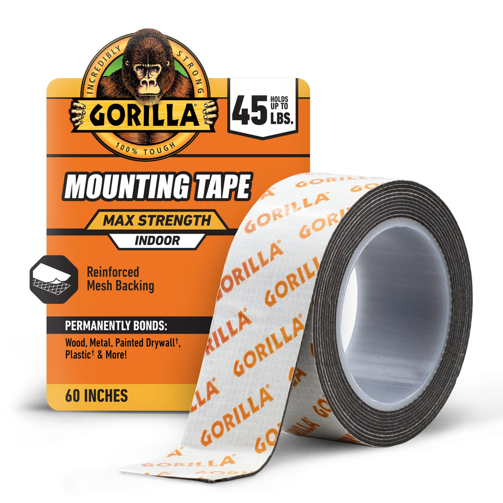 GORILLA Mounting Tape, Max Strength, Double-Sided, 1 in x 60 in