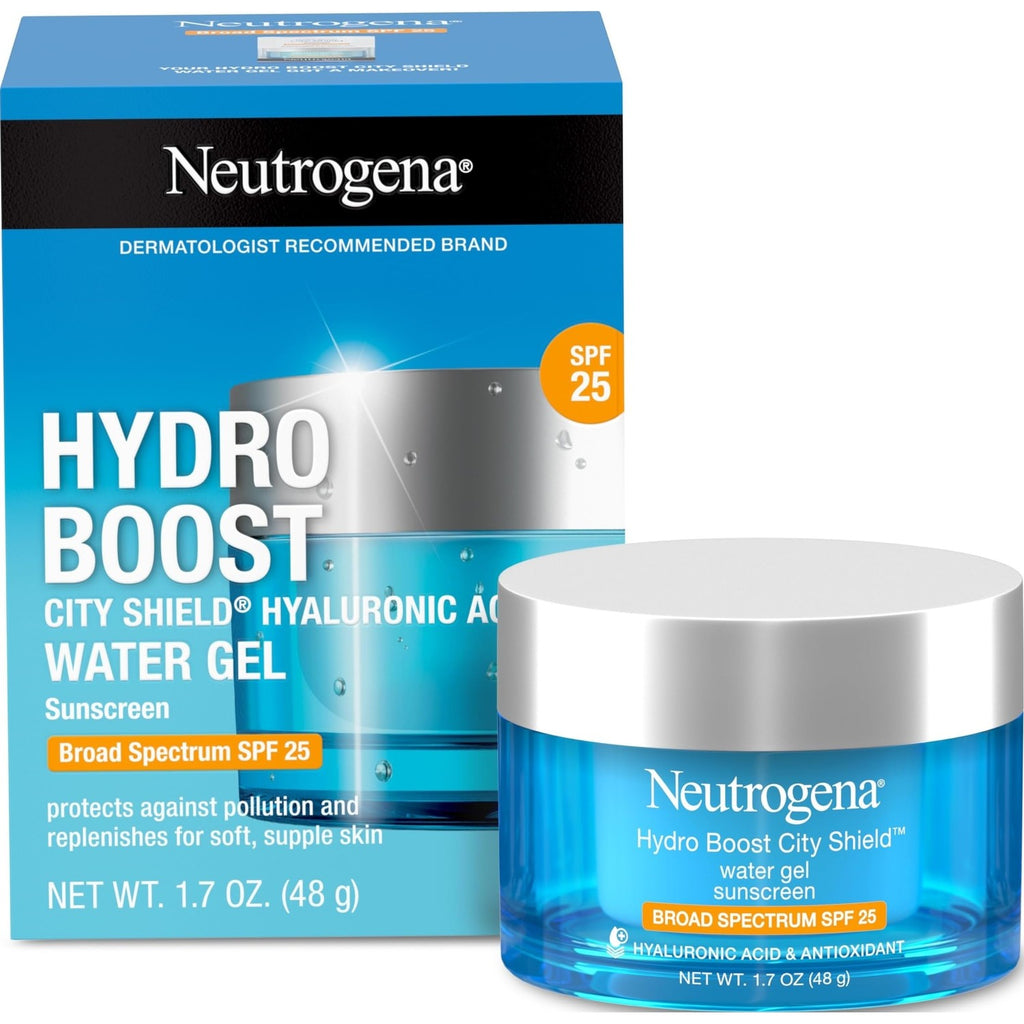 Neutrogena Hydro Boost City Shield Water Gel Face Moisturizer SPF 25 1.7 oz | Broad Spectrum SPF 25, Hydrating Gel Facial Sunscreen, With Hyaluronic Acid, Noncomedogenic