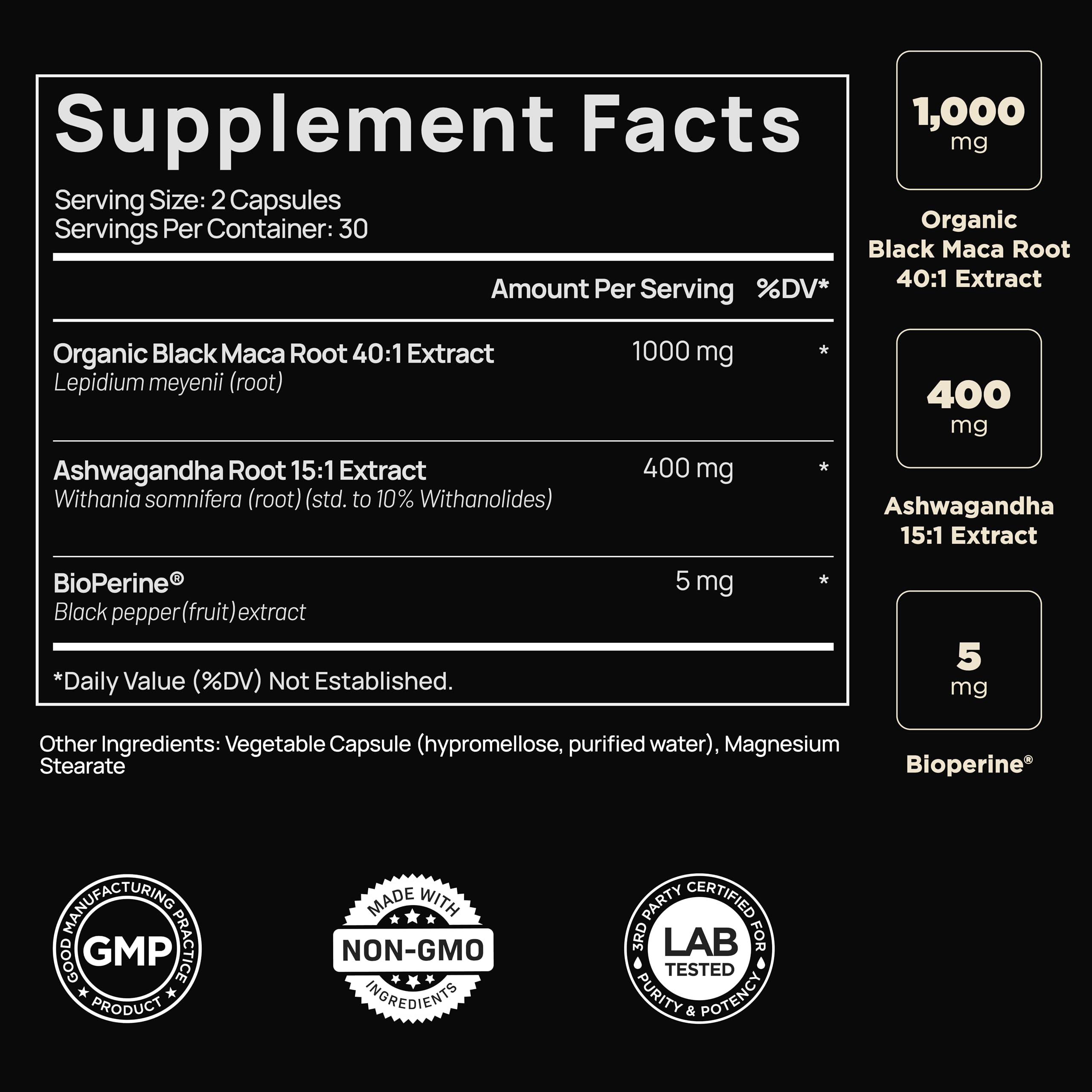 40x Strength Organic Black Maca Root with 15:1 Ashwagandha for Men | #1 Highest Potency Black Maca Root Capsules for Men 40:1 Extract - 100% Pure Maca Peruana Gelatinized Maca Root Powder Pills