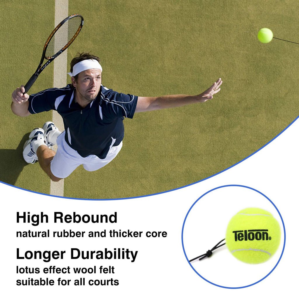 Teloon Solo Tennis Trainer Rebound Ball with String for Self Tennis Practice Training Tool for Adults or Kids Beginners with 2 String Balls Elastic and a Portable Mesh Bag