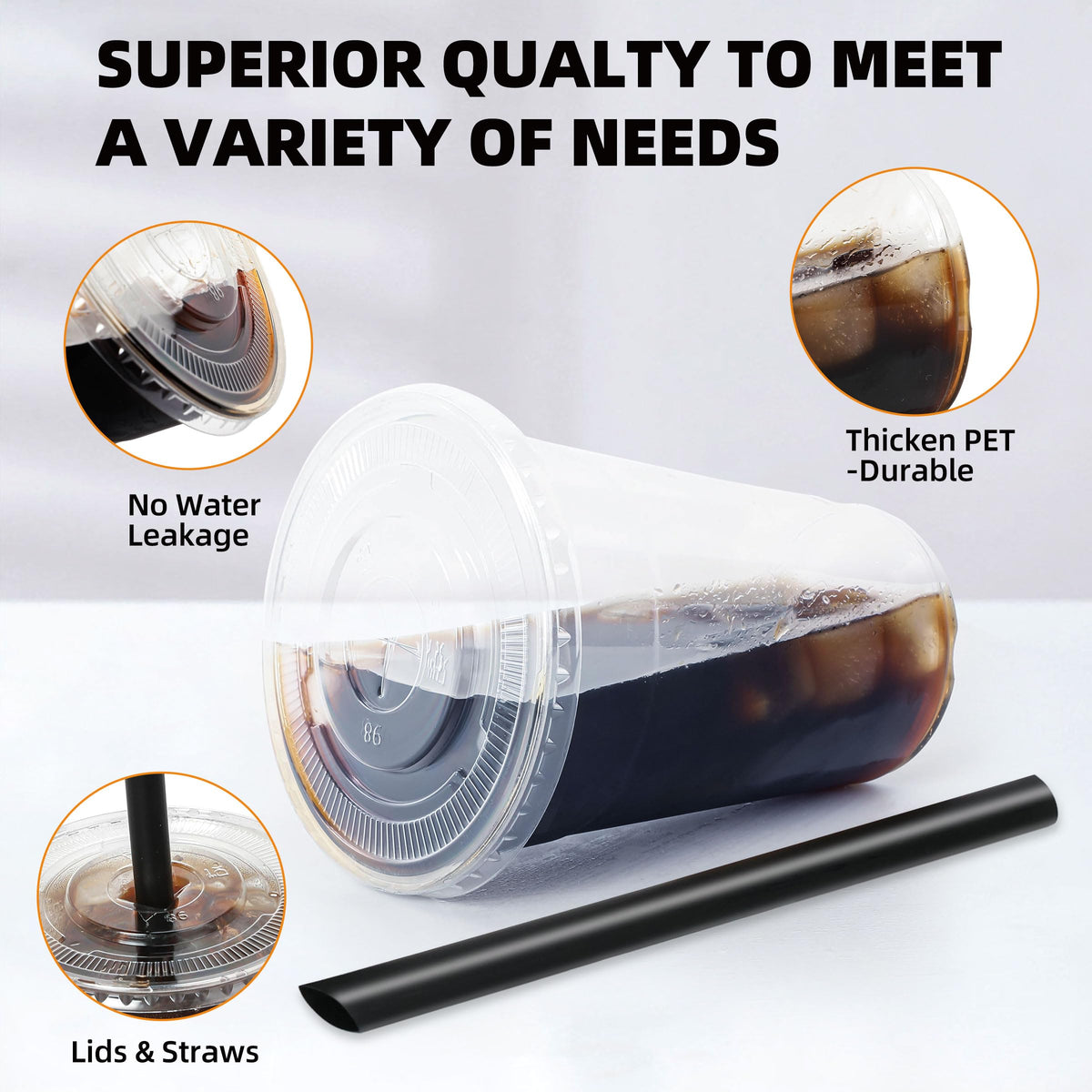 lucdnc 16oz Disposable Clear Plastic Cups with Lids & Straws