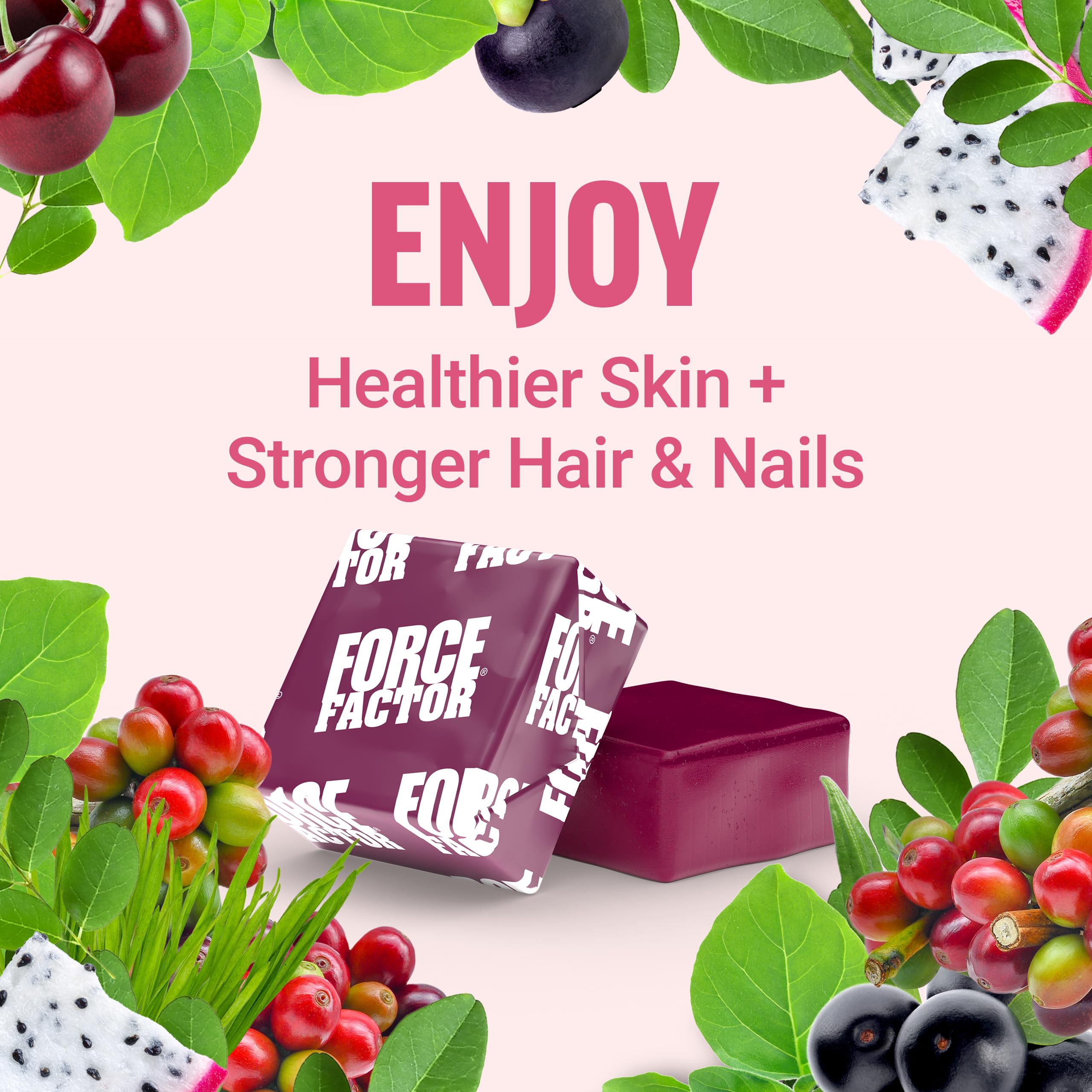 Force Factor Collagen Boosting Superfoods, Vegan Collagen Booster for Women | with Biotin, Hyaluronic Acid, and Vitamin C, for Hair, Skin, Nails, & Joint Support, Tropical Fruit, 60 Soft Chews