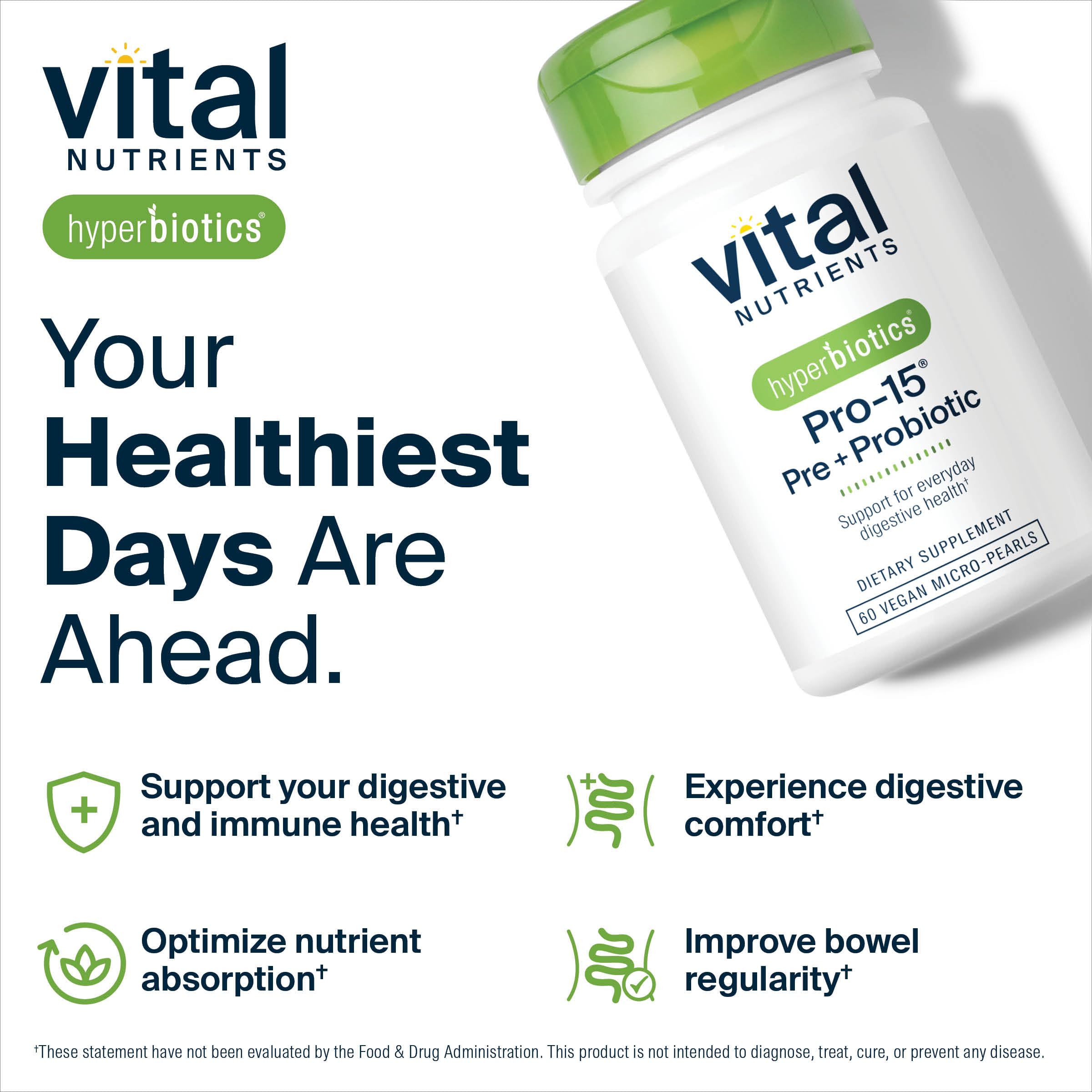Hyperbiotics Vital Nutrients Pro-15 Prebiotics and Probiotics for Women and Men | 15 Science Backed Strains | Supports Occasional Constipation, Diarrhea, Gas & Bloating | 60 Vegan Time Release Pearls