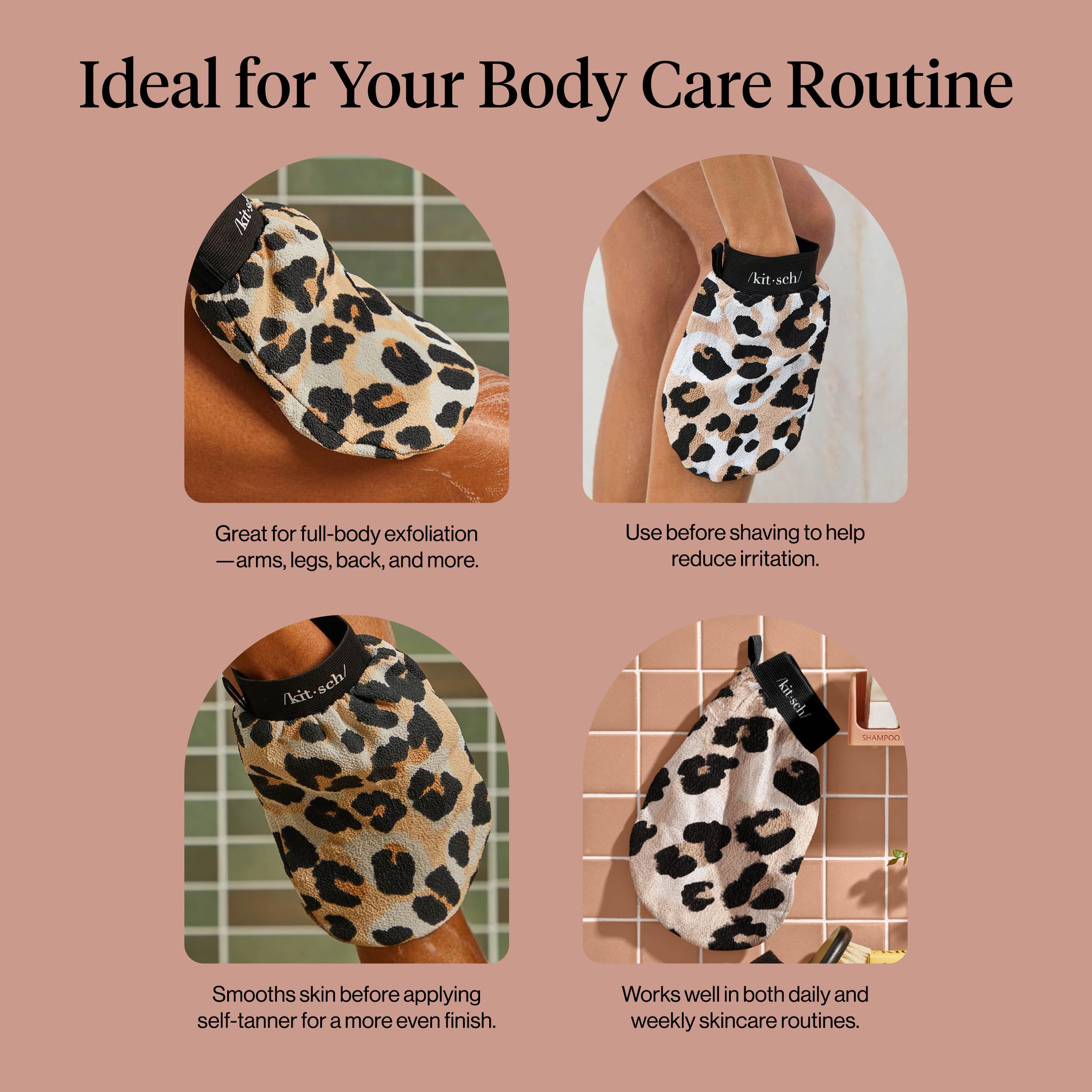Kitsch Exfoliating Glove 1pc – Exfoliating Mitt - Leopard | Korean Exfoliating Mit & Deep Exfoliating Body Scrubber for Shower, Bath | Body Exfoliator Glove, Dead Skin Remover