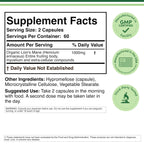 Organic Lion's Mane Mushroom 1,000mg, Memory + Focus Support, 120 Capsules | Supplement for Brain, Gut, and Heart Health, Grown in USA, Nerve Healthy (NGF) + Immune System Support, 3rd-Party Tested