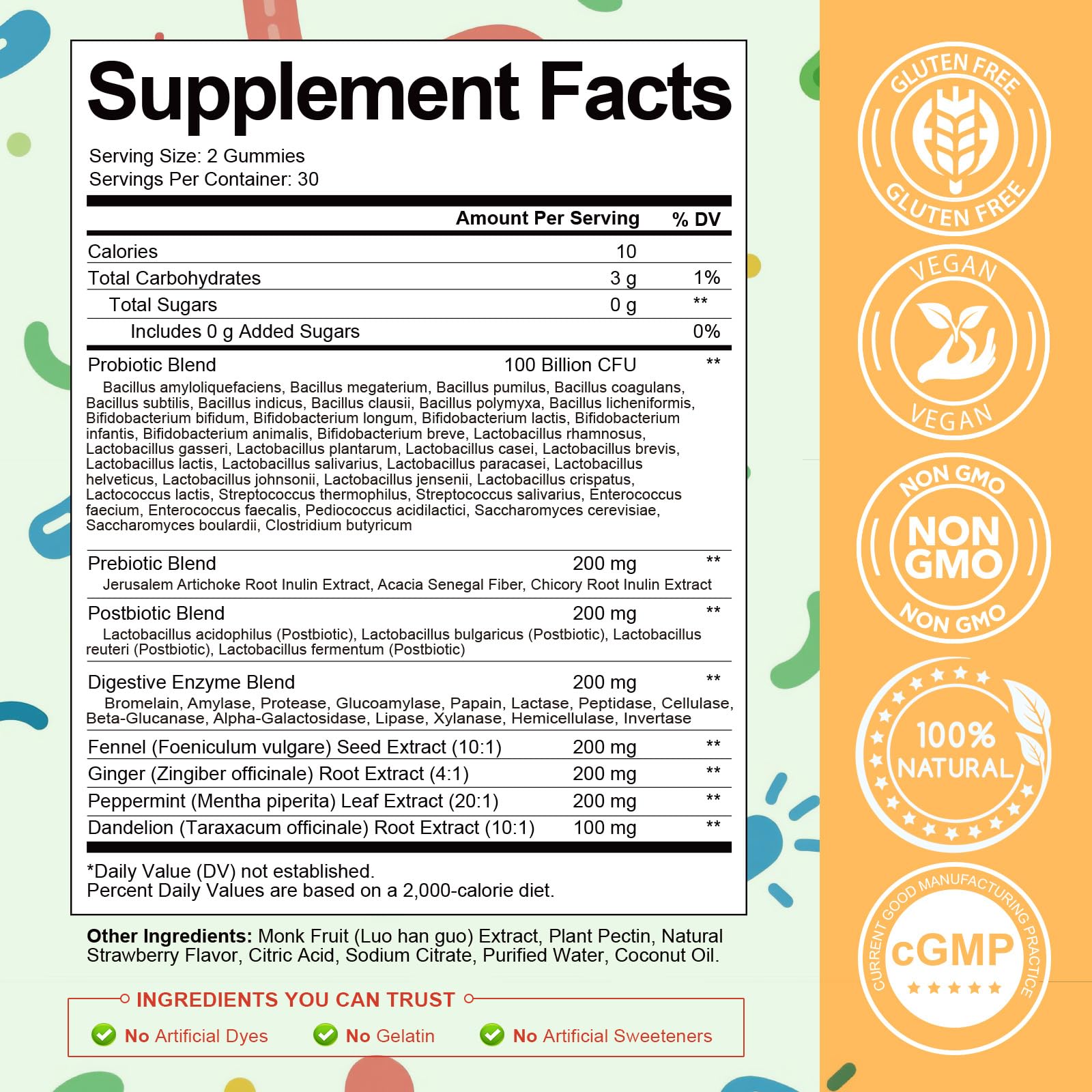Totaria Sugar Free 5-in-1 Probiotic Prebiotic Postbiotic Gummy, 36 Strains Probiotics for Women Men with Fiber, Digestive Enzymes, Peppermint, Complete Immune, Gut & Digestive Support, Vegan, 60 Ct