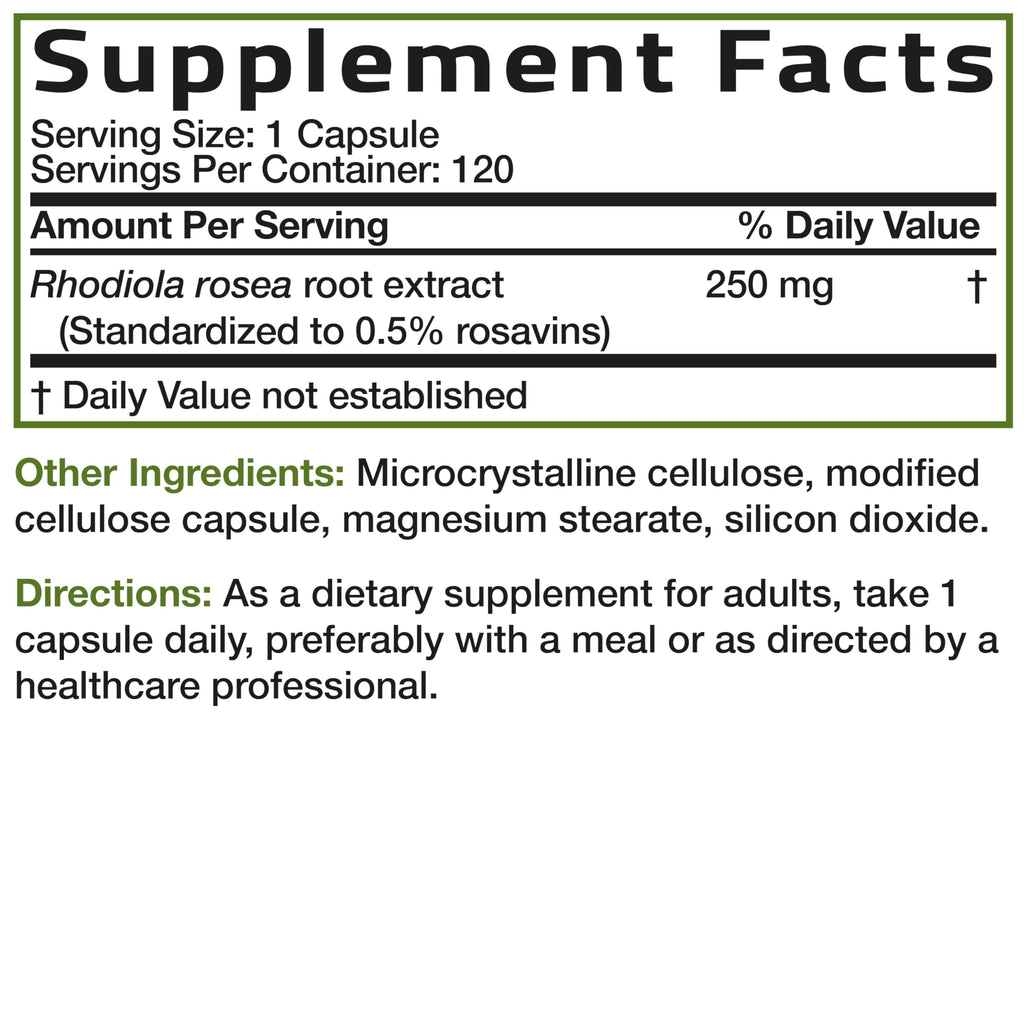 Bronson Rhodiola Rosea Adaptogen for Stress, Mood & Energy, 120 Capsules | Brain Health Support, Vegetarian, Non-GMO, Gluten-Free & Soy-Free