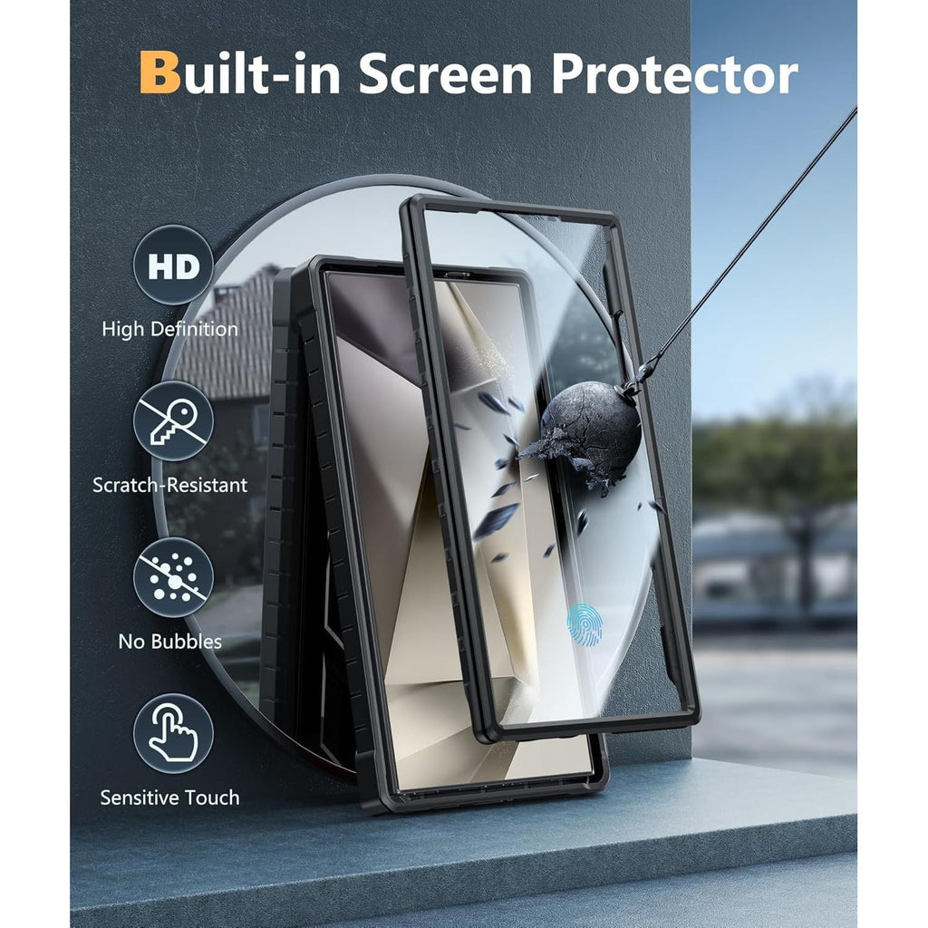 Buy now FNTCASE for Samsung Galaxy S24-Ultra Case: Military Grade Drop Proof Protection Cases with Kickstand | Shockproof Rugged Hard Phonecase Heavy Duty Matte Textured Protective Cover - 6.8 Inch Black at indiglob india