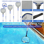 Poolvio Swimming Pool Cleaning Kit, 14'' Brush Head & 50'' Telescopic Aluminum Pole with Fine Mesh Skimmer Net - Perfect for Above Ground Pools, Spas, Hot Tub Fountains Blue (PK0140)