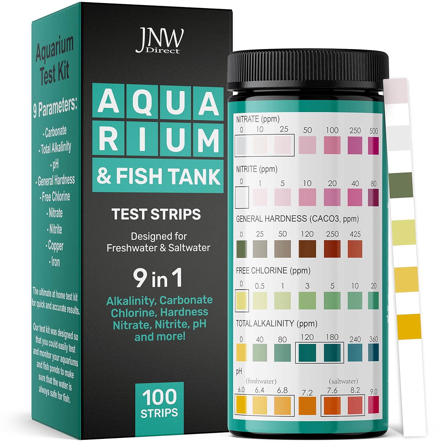 Buy now Aquarium Test Strips - 9-in-1 Aquarium Test Kit with eBook - Aquarium Water Test Kit with Quick and Accurate Fish Tank Test Strips - 100 Test Strips by JNW Direct at indiglob india