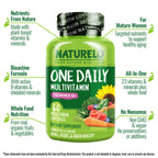 NATURELO One Daily Multivitamin for Women w/Vitamin B12, 60 Count | Energy Support, Whole Food Daily Women Multivitamin Supplement, Nourish Hair/Skin/Nail, Non-GMO, No Soy, Gluten Free