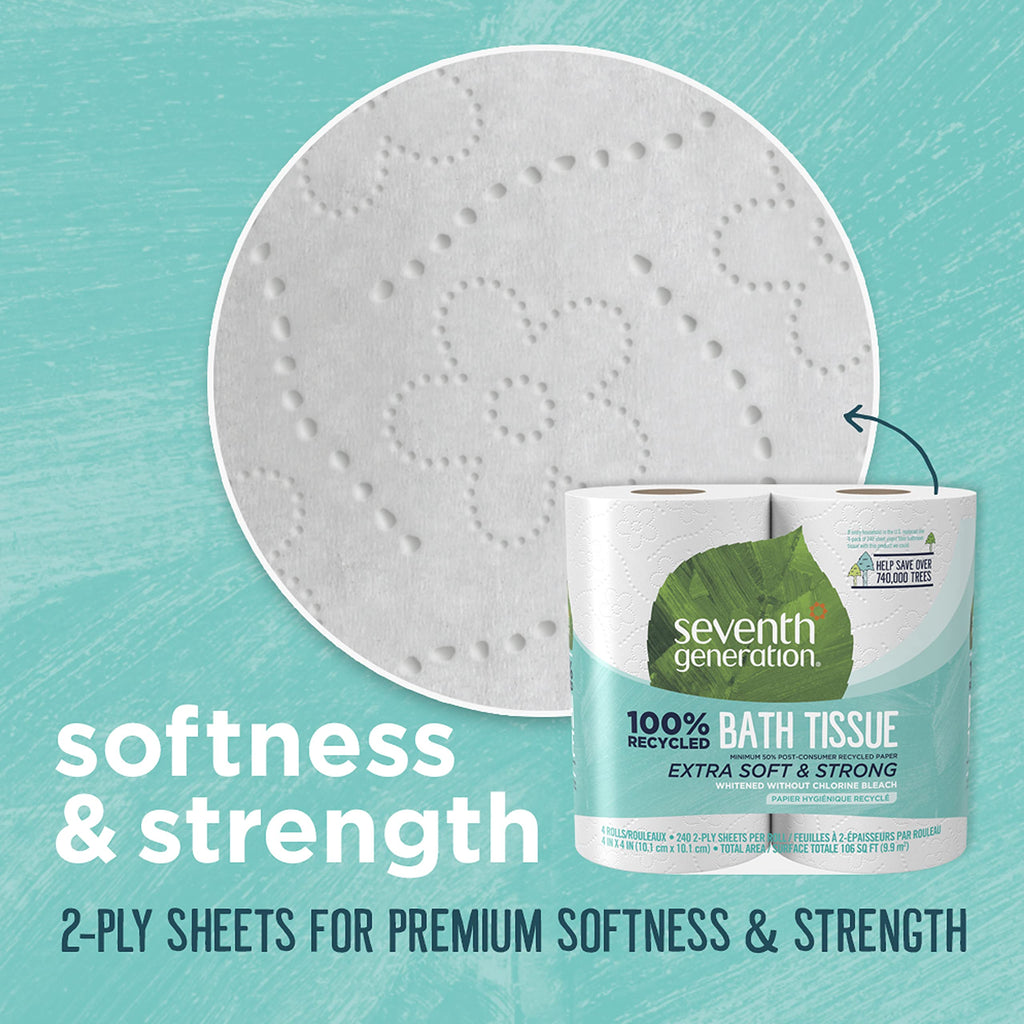 Seventh Generation Bath Tissue Toilet Paper Chlorine Free 2 Ply Toilet Paper 100% Recycled Paper 4 Count (Pack of 1)