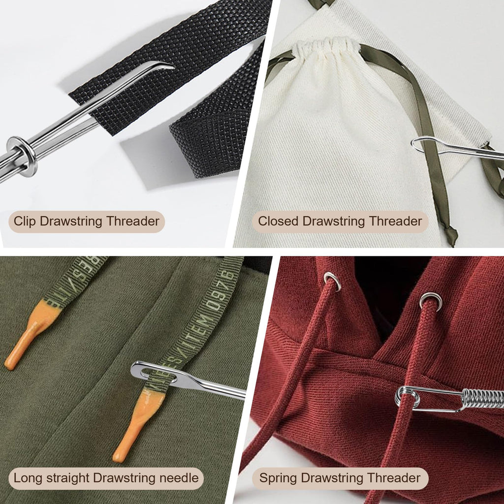 4Pcs Drawstring Threader Kit Stainless Steel Tool with Spring Pliers Pins