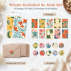 AUDREE Blank Cards with Envelopes, Modern Abstract Flowers 50 Pack