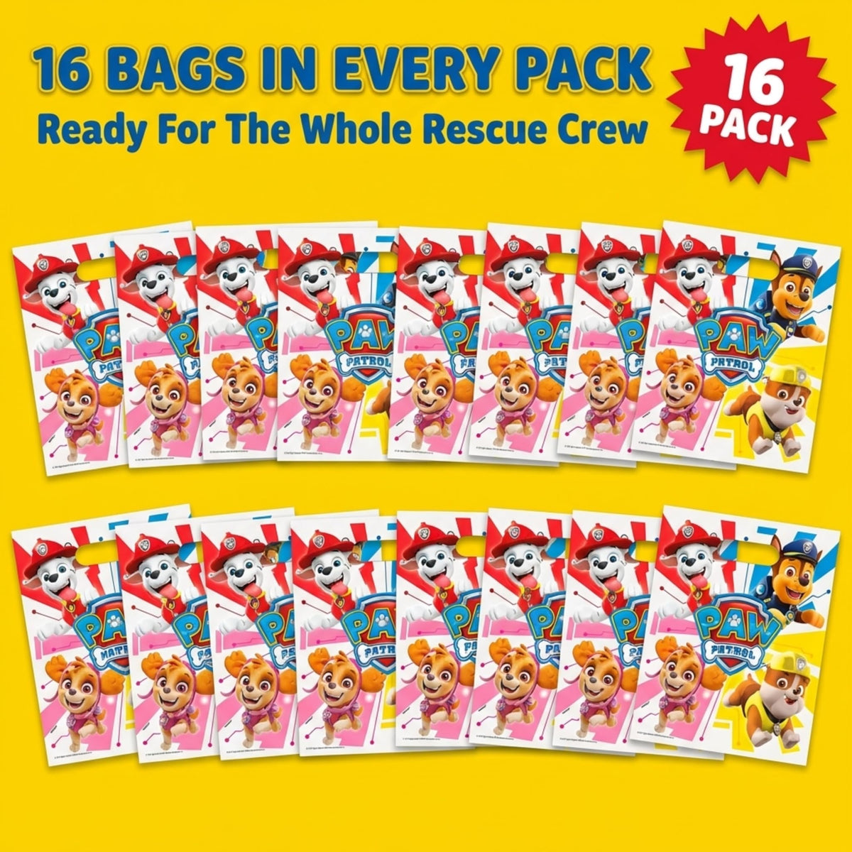 Paw Patrol Goodie Bags for Paw Patrol Party Favors | 16 Pack Party Bags
