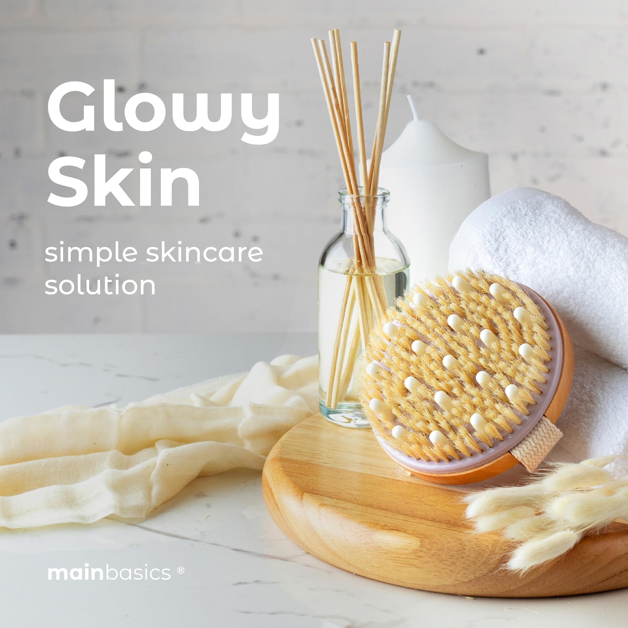MainBasics Dry Brushing Body Brush | Lymphatic Drainage, Dry Skin, Cellulite, Blood Circulation, Exfoliating Natural Bristles and Massage Nodes