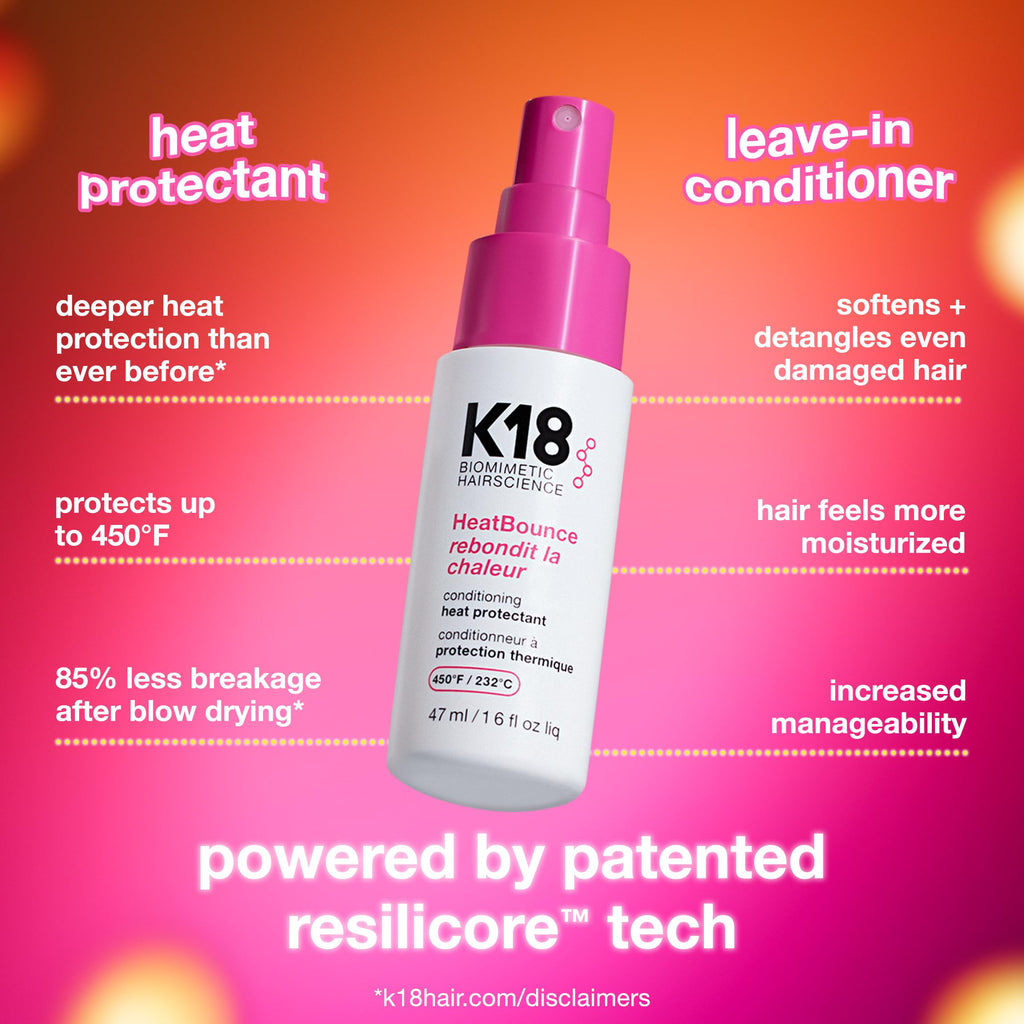 K18 HeatBounce Conditioning Heat Protectant Spray, Lightweight Leave-In Conditioner + 450℉ (232°C) Inside-Out Heat Protection, Soften, Smooth + Detangle All Hair Types