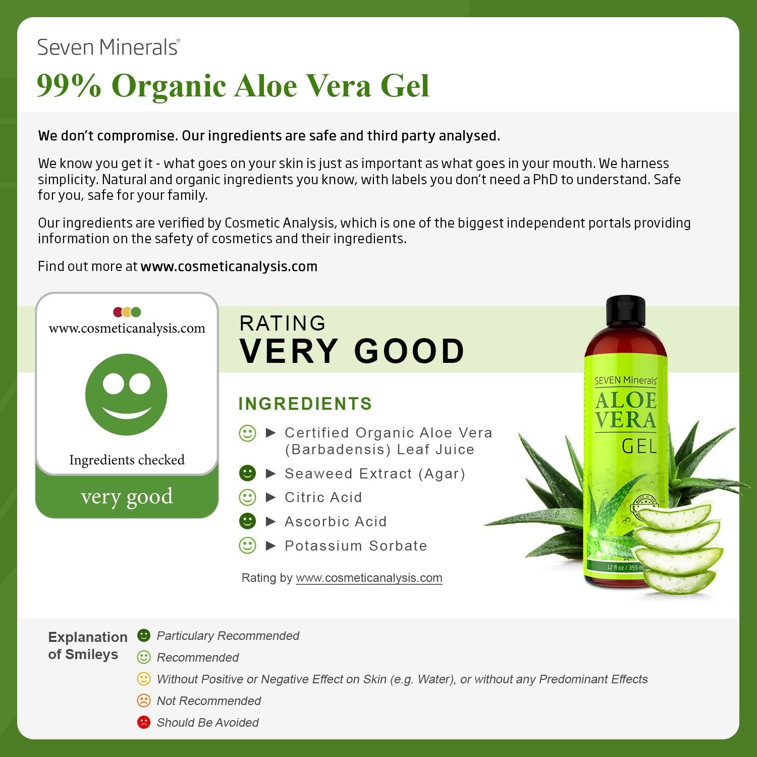 Buy now Seven Minerals, Travel Size Organic Aloe Vera Gel from freshly cut 100% Pure Aloe - 2 Fl Oz - HighestQuality, Texas grown, Vegan, Unscented - For Face, Skin, Hair, Sunburn relief (2 Fl Oz) at indiglob india