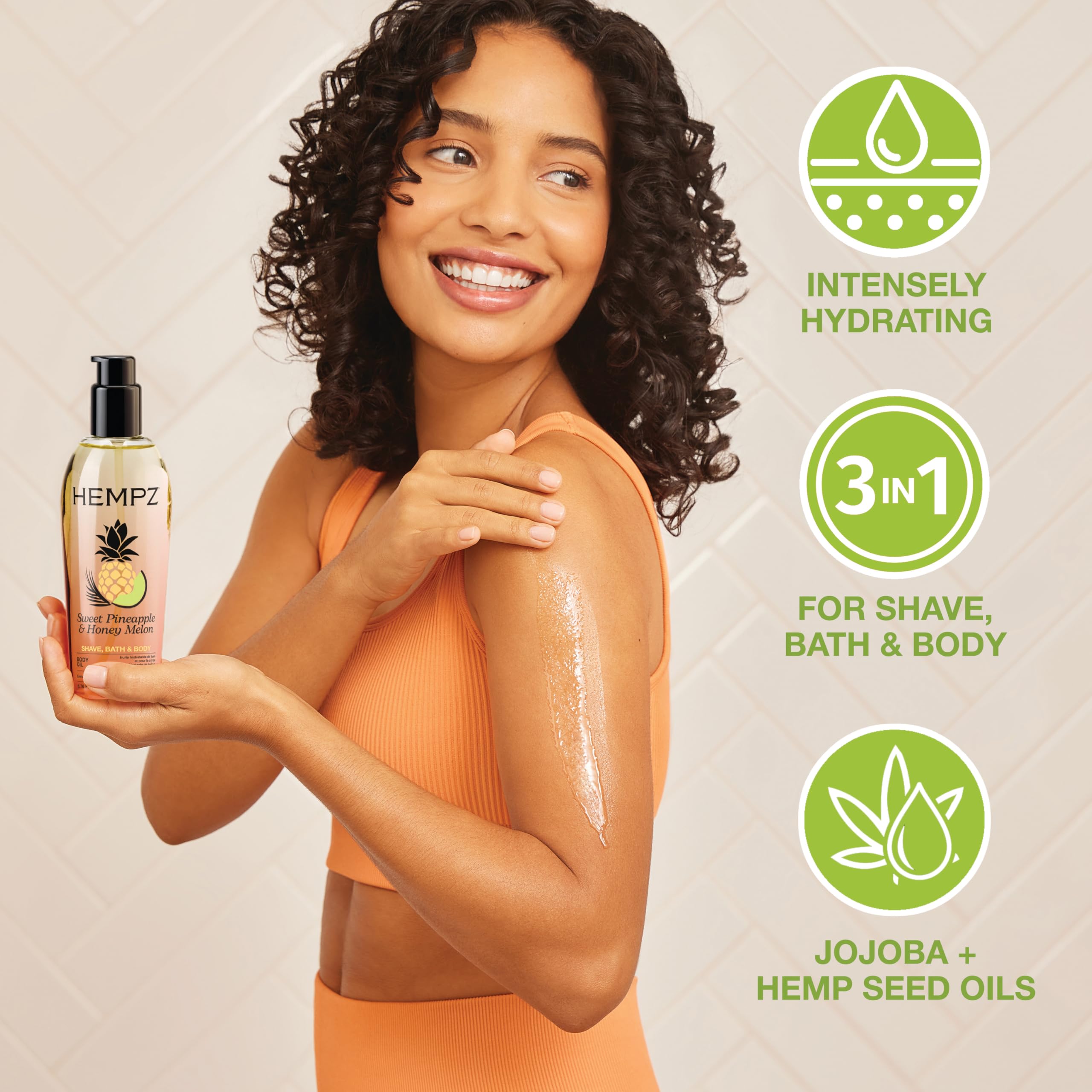 Hempz Sweet Pineapple & Honey Melon Multi-Purpose Body Oil - 6.76 Fl Oz | Pineapple & Honey Melon Extracts, Hemp Seed Oil for Dry Skin, Coconut Oil, Multi-Purpose for Bath, Skin & Shaving