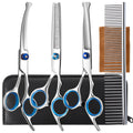 5 in 1 Upgraded Thicken Dog Grooming Scissors, Professional Dog Scissors for Grooming with Safety Round Tips, Lengnoyp Stainless Steel Thinning Shears, Pet Cat Shears for Grooming Kit
