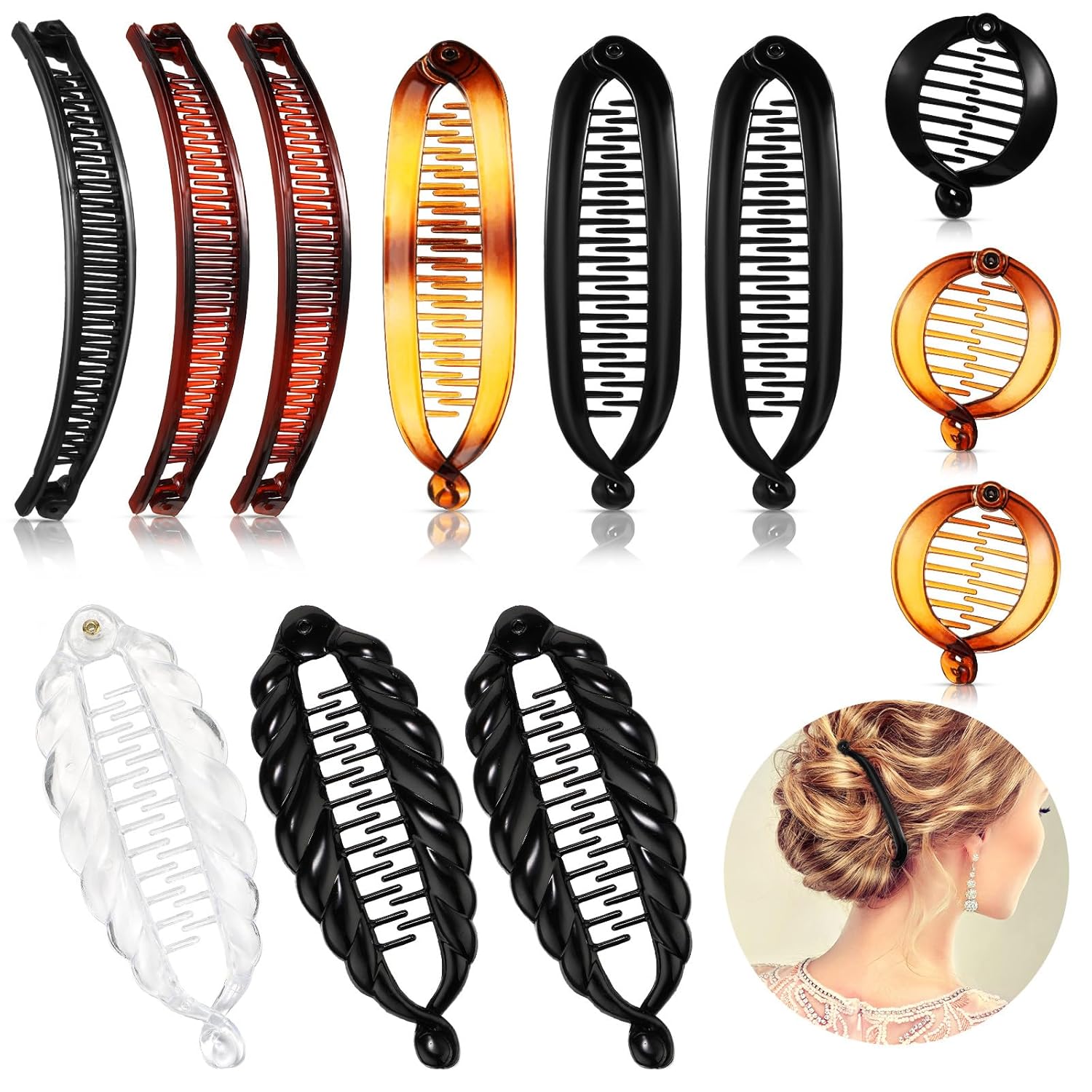 Buy now Chuangdi 12 Pcs Banana Hair Clips for Women Classic Clincher Double Combs Large Fishtail Hair Clip Banana Ponytail Holder, 4 Styles(Tortoiseshell Color, White, Clear, Black) Black,Tortoiseshell Color at indiglob india