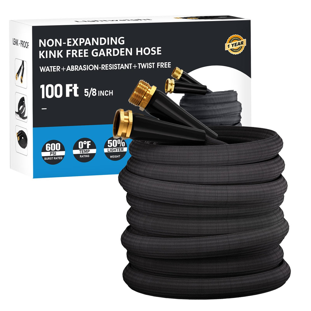 100 FT Garden Hose, Non-Expanding Water Hose, Ultra Flexible, Burst-Resistant, Kink-Free, High-Pressure Garden Hose for Easy All-Weather Use on Lawns, Gardens, and Outdoor Cleaning