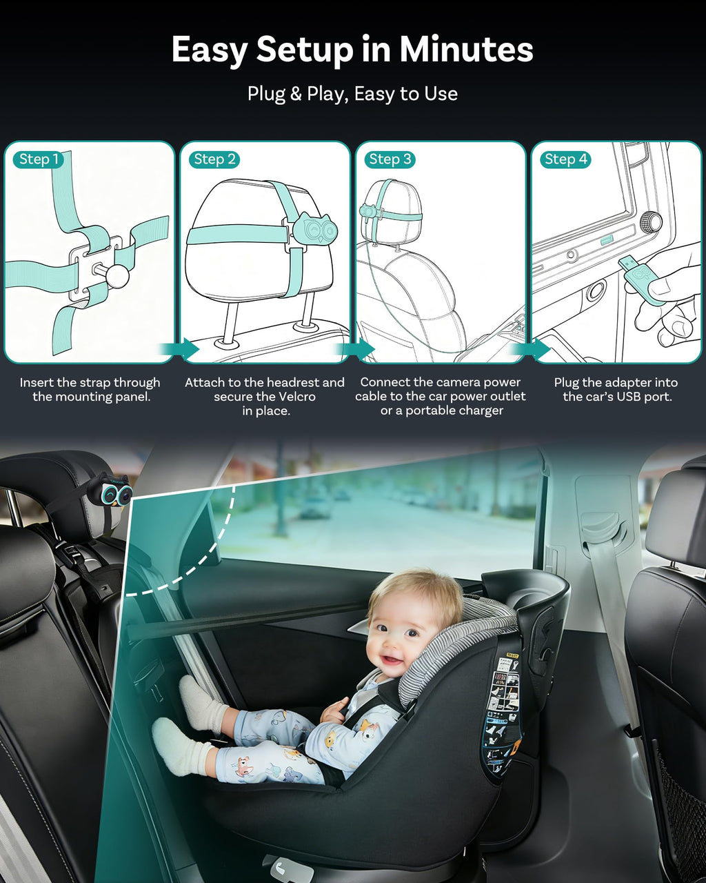 OTTOCAST Cabin Care Baby Car Camera with Wireless CarPlay, 1080P HD Rear Seat Monitor on Car Screen, No-Glow Night Vision, Split Screen Display, Safer Driving for Parents and Baby, 150° Wide Angle