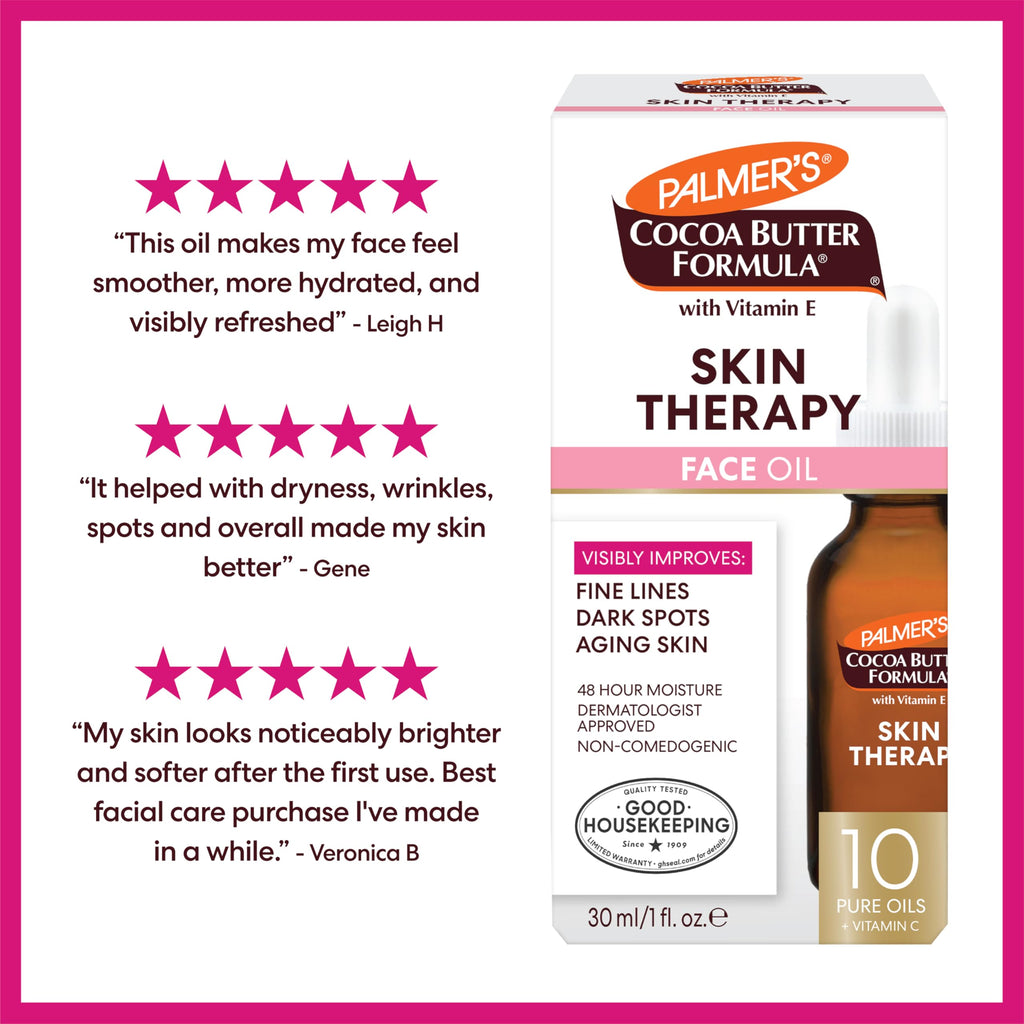 Palmer's Skin Therapy Face Oil, Moisturizing Cocoa Butter Formula (1 Fl Oz) | Hydrating Face Moisturizer, Vitamin E, C & 10 Pure Facial Oil Blend, Helps Reduce Fine Lines & Dark Spots, Rosehip Fragrance