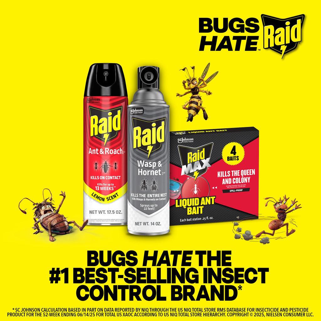 Raid Max Liquid Ant Bat; Kills Ants Where They Breed, for Indoor and Outdoor Use; 4 Bait Stations