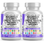 Clean Nutraceuticals Magnesium Glycinate Complex 1000mg with L-Theanine 200mg Apigenin 50mg Citrate Taurate Supplement (60 Count (Pack of 2))