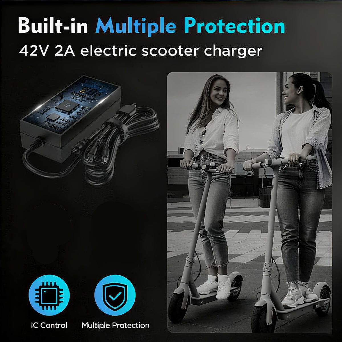EVAPLUS 42V 2A Electric Scooter Charger for 36V Lithium Battery, SGS Safe