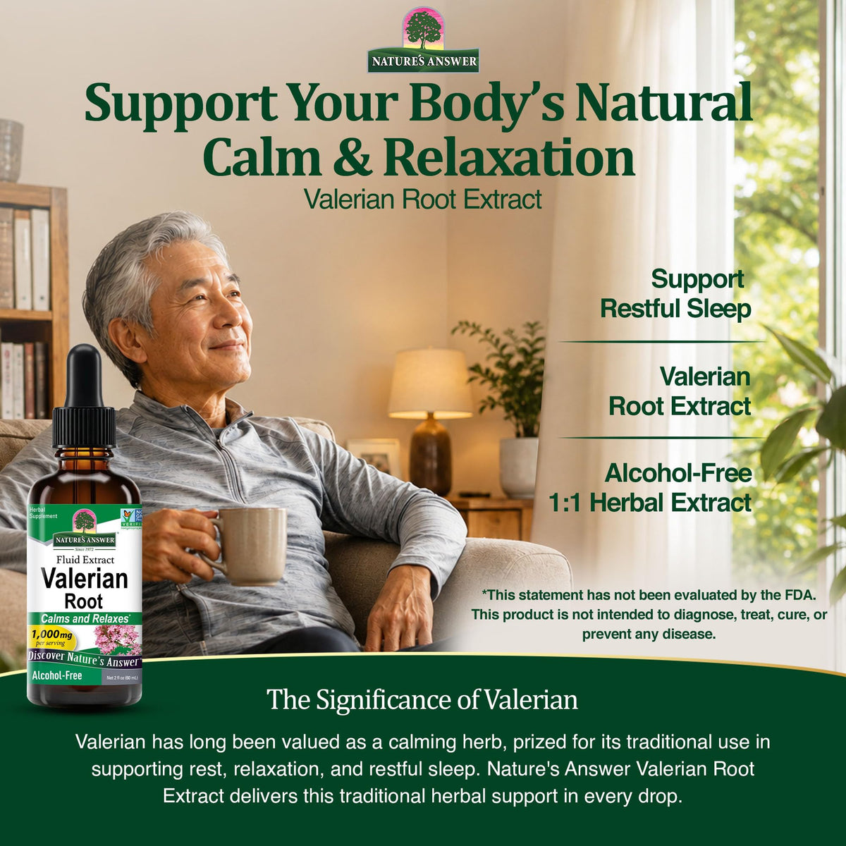 Natures Answer Valerian Root 1000 mg, 2 oz - Alcohol-Free Extract - Natural Sleep Aid - Stress Reliever - Promotes Restful Slumber