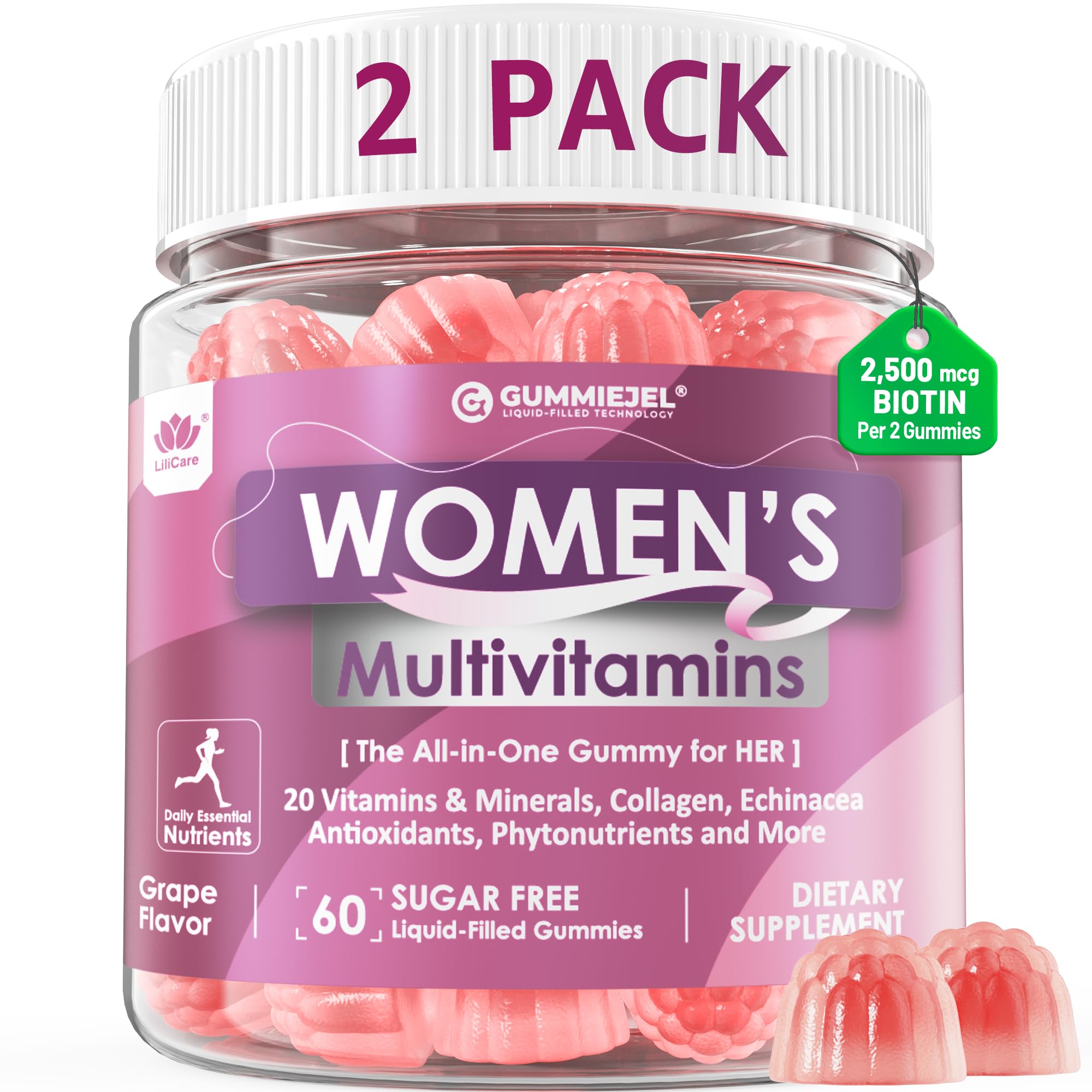 2 Pack - Womens Multivitamin Gummy, Methylated Multivitamin for Women, Biotin, Methylfolate, Iron, Collagen, Vitamins A C D, B Complex, Antioxidants for Women's Daily Support, Beauty, Immune, No Sugar
