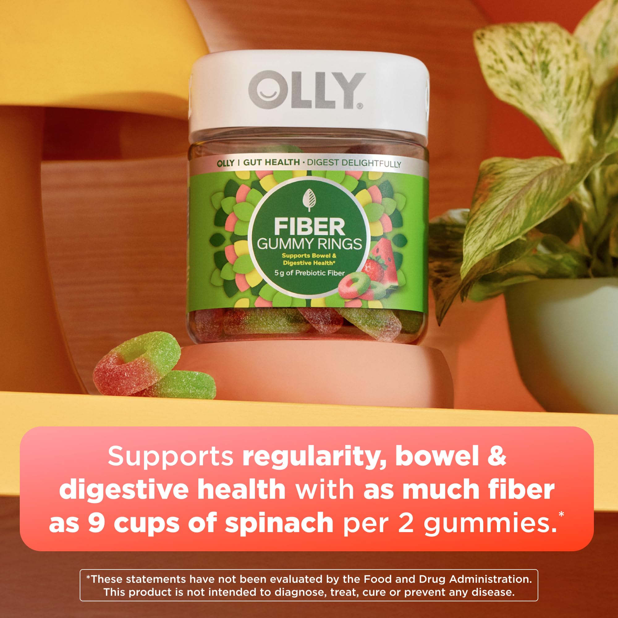 OLLY Fiber Gummy Rings, Digestive Health Supplement, Berry Melon - 50 Count