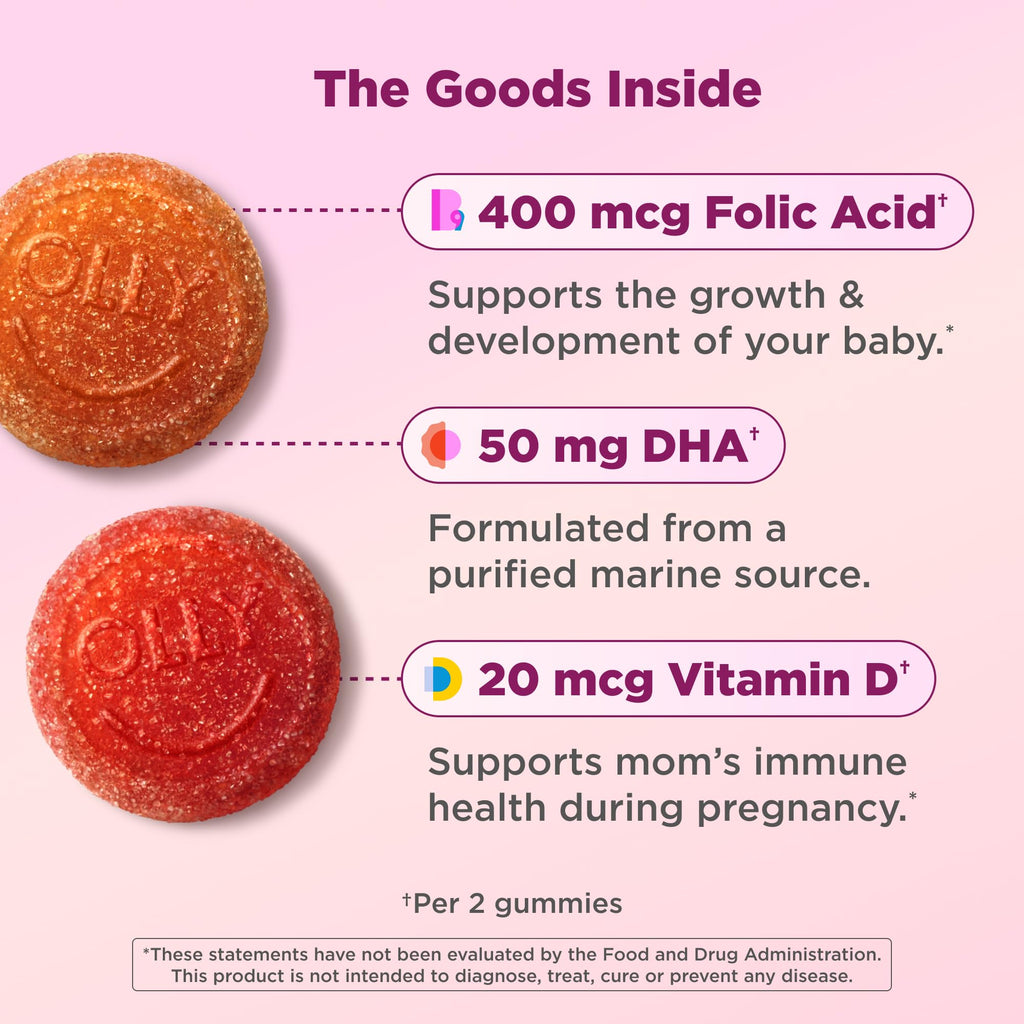 OLLY Prenatal Multivitamin Gummy, Daily Blend for Mommy & Baby - 84 Count