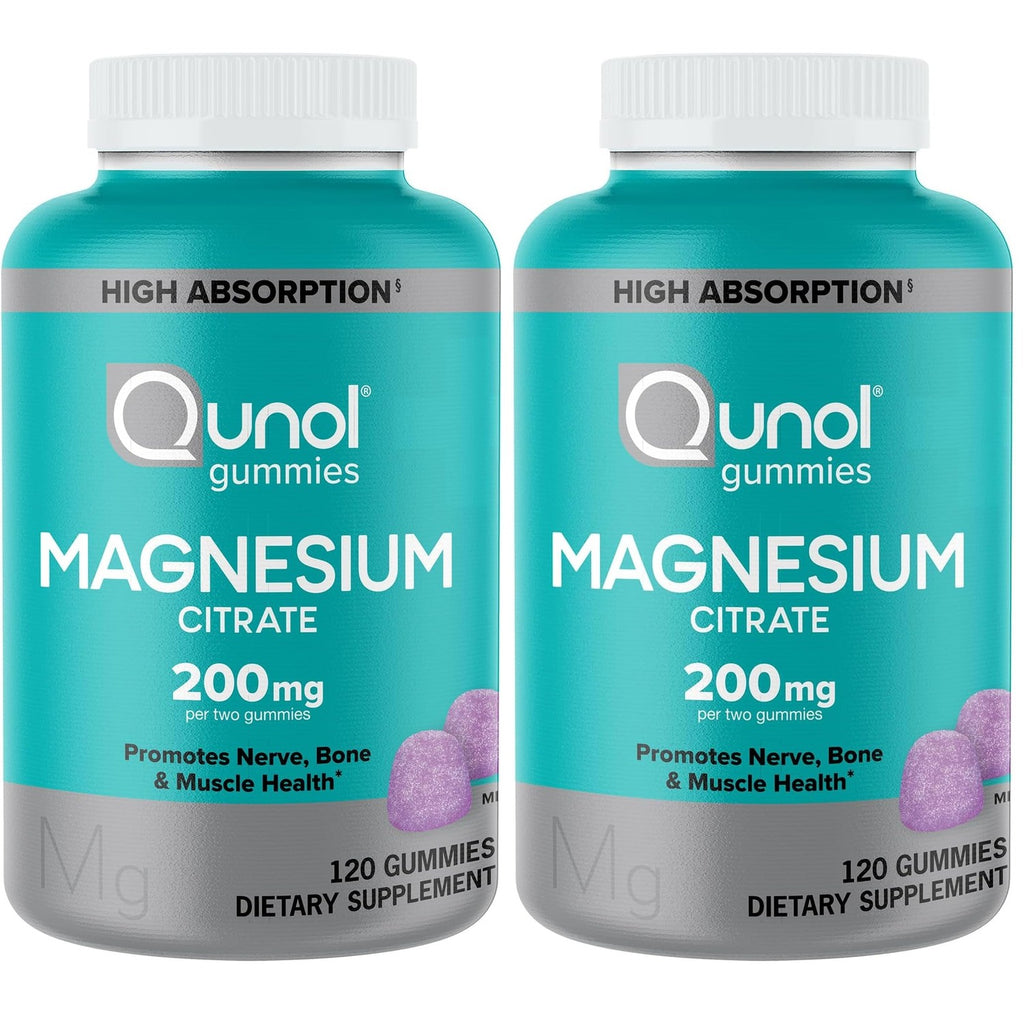 Qunol Magnesium Citrate Gummies 200mg, Vegetarian, Gluten-Free, 120ct | Support Nerve, Bone & Muscle Health, Cognitive Performance, Positive Mood, Healthy Stress Response, Restful Sleep; Non-GMO