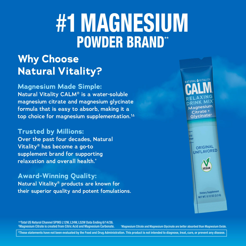 Natural Vitality Calm Magnesium Stick Packets | Relaxing Drink Mix Powder